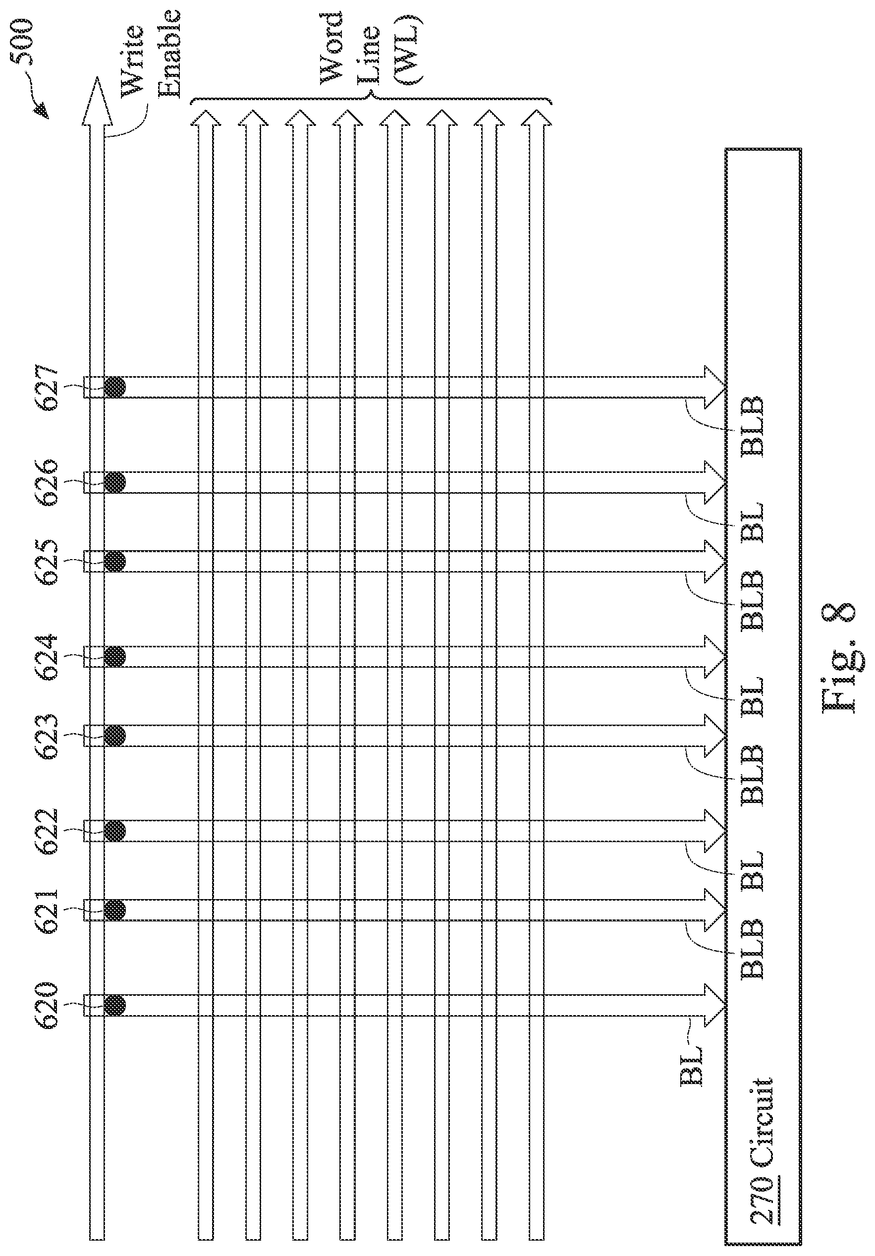 Patent US12106801 Figure 8 – Circuit for reducing voltage degradation caused by parasitic resistance in a memory device
