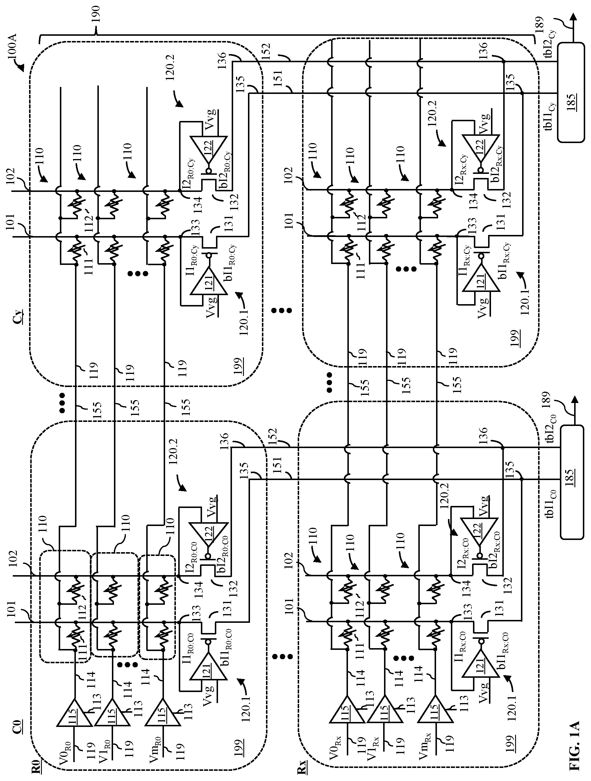 Patent US12106804 Figure 1 – Partitioned memory architecture with dual resistor memory elements for in-memory serial processing