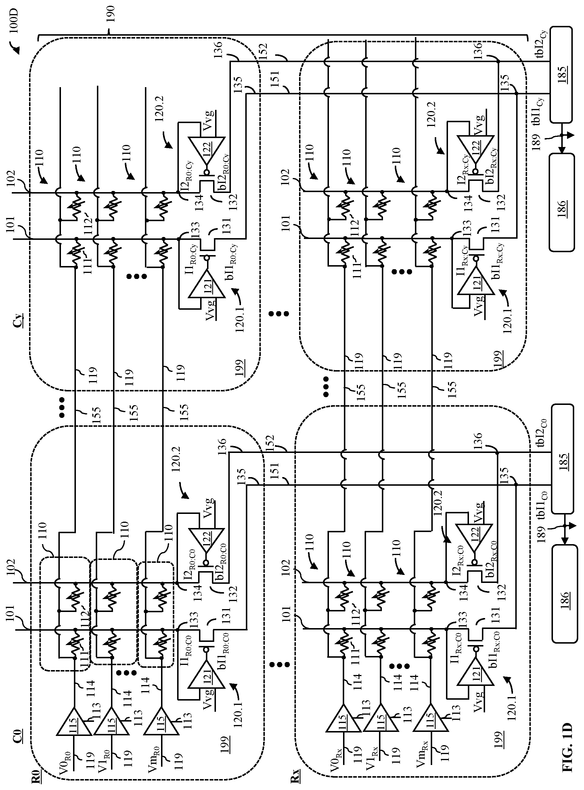 Patent US12106804 Figure 4 – Partitioned memory architecture with dual resistor memory elements for in-memory serial processing