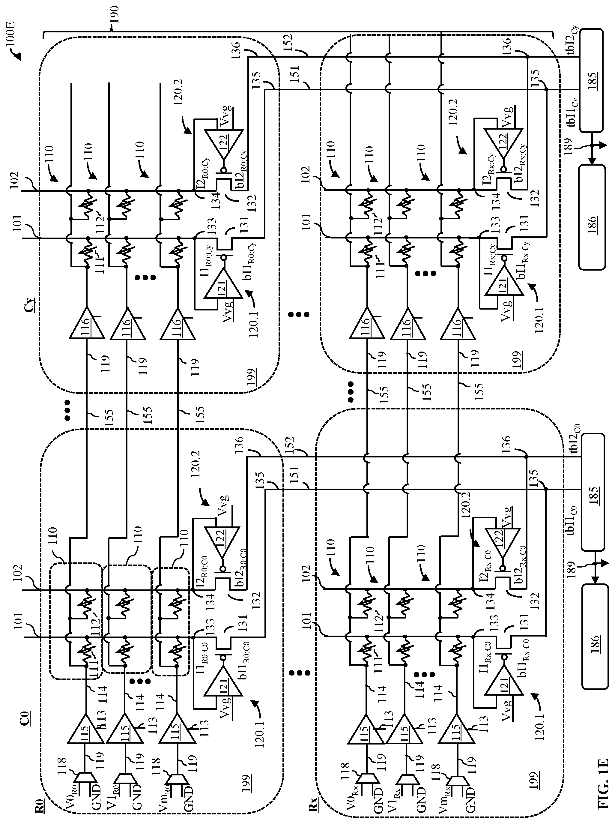 Patent US12106804 Figure 5 – Partitioned memory architecture with dual resistor memory elements for in-memory serial processing