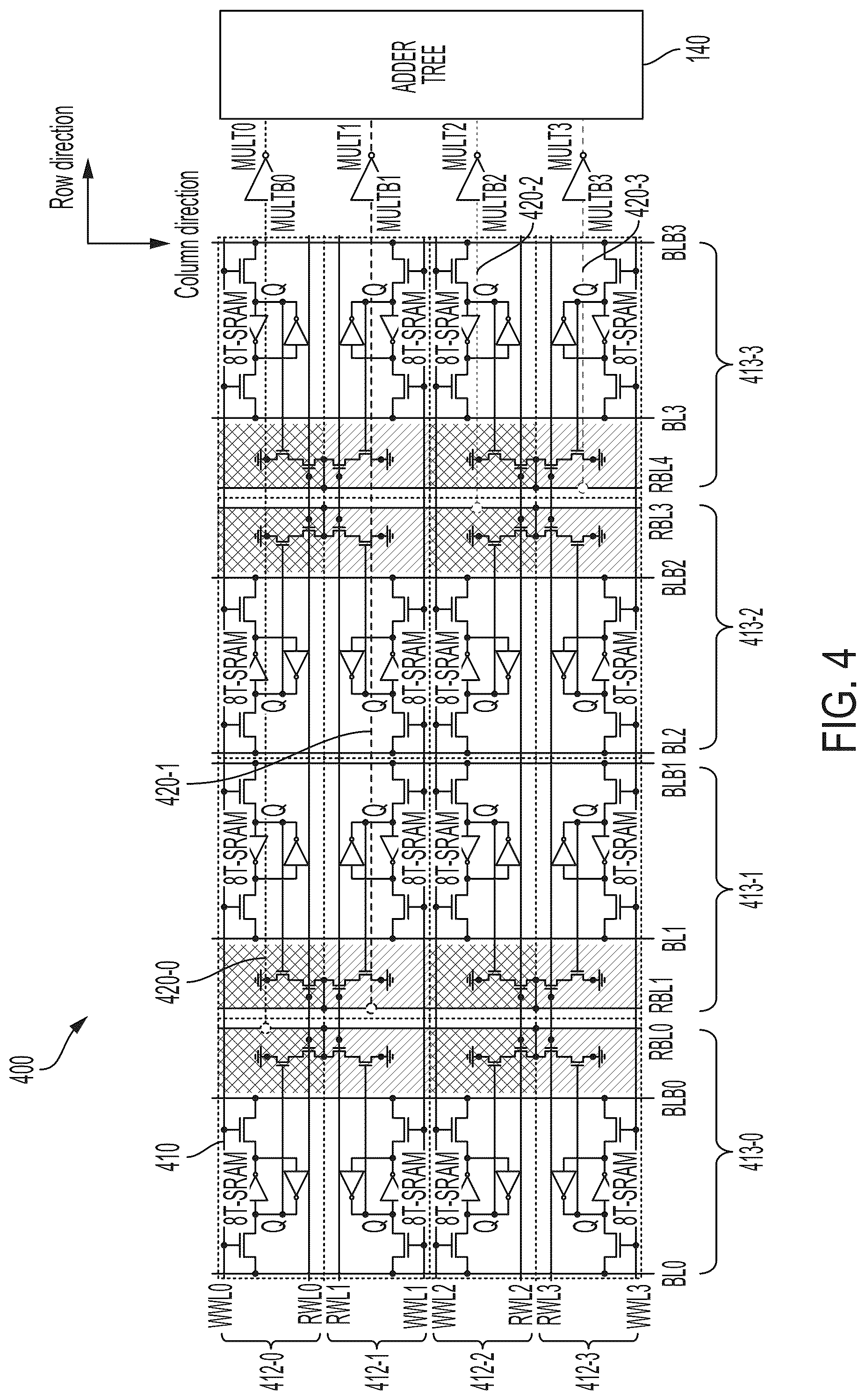 Patent US12106822 Figure 4 – Memory array with programmable number of filters