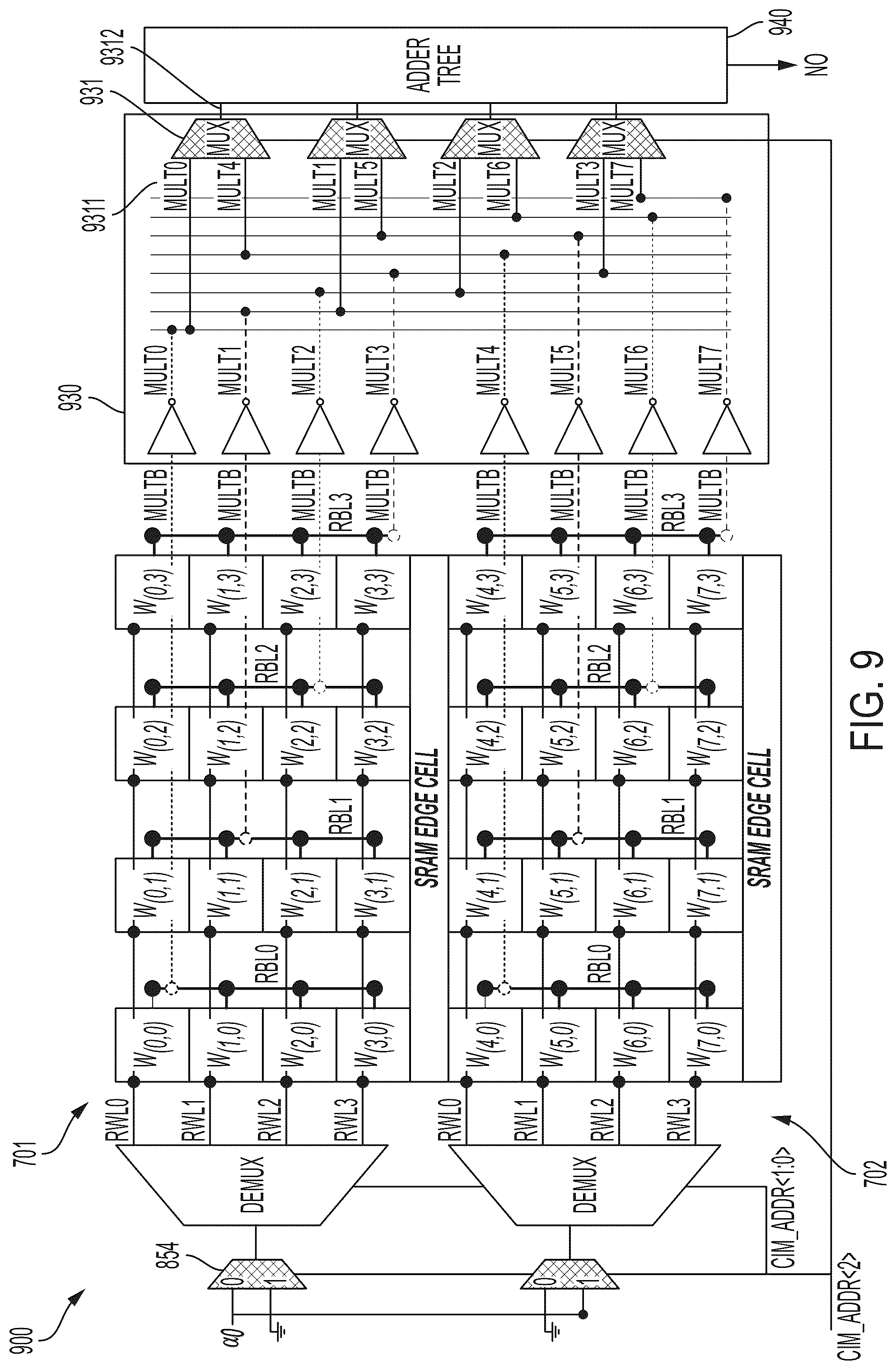 Patent US12106822 Figure 9 – Memory array with programmable number of filters