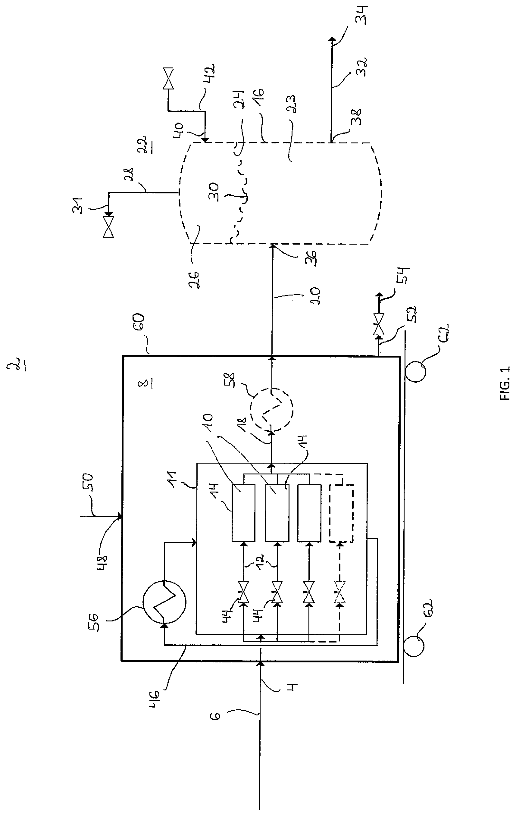 Patent US12106863 Figure 1 – Degasification system for a nuclear power plant and method for degassing a flow of reactor coolant
