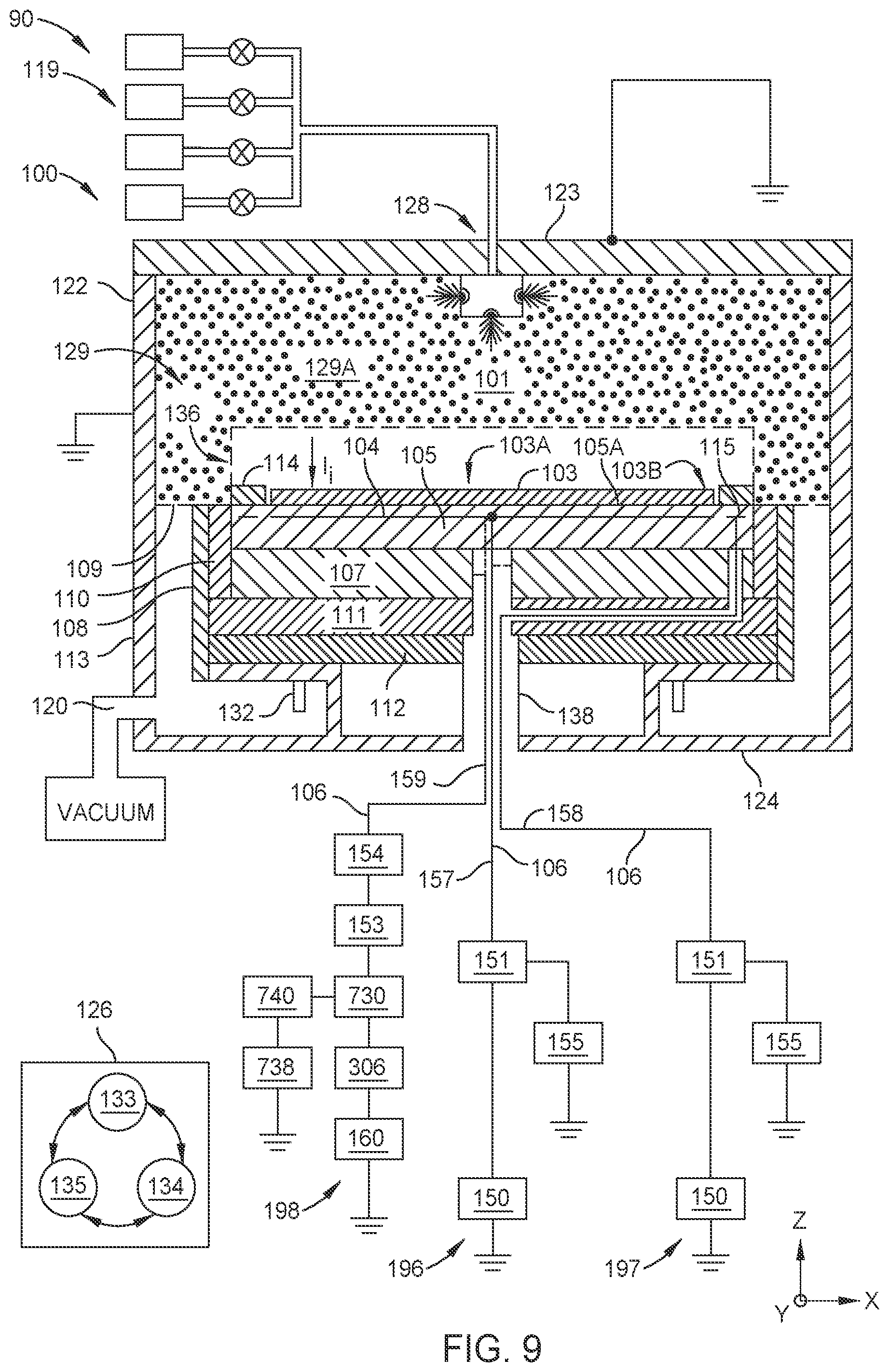 Patent US12106938 Figure 9 – Distortion current mitigation in a radio frequency plasma processing chamber