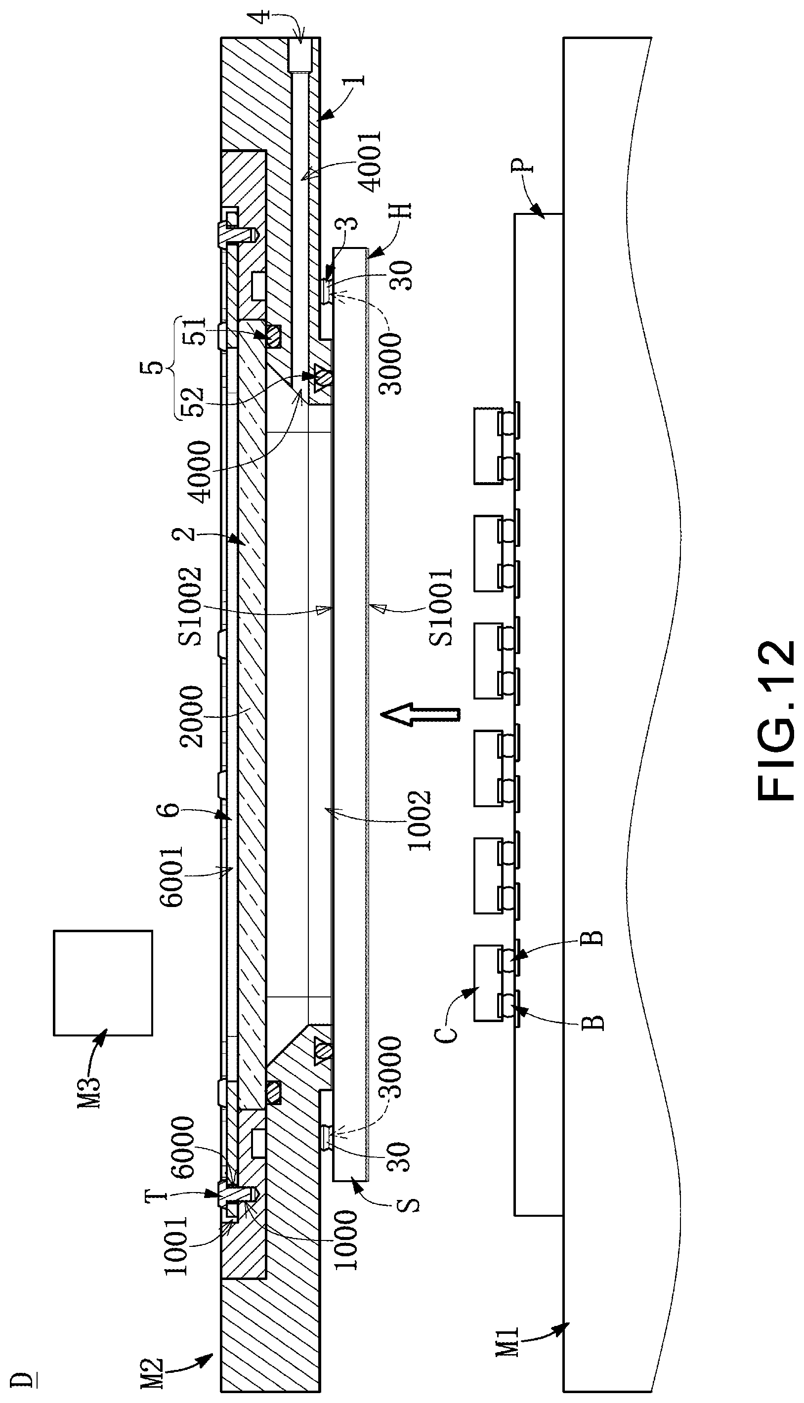 Patent US12106981 Figure 11 – Method of chip transferring and device/module having gas guiding structures with suction openings and intake opening to apply predetermined pressure uniformly on back side of transferring substrate