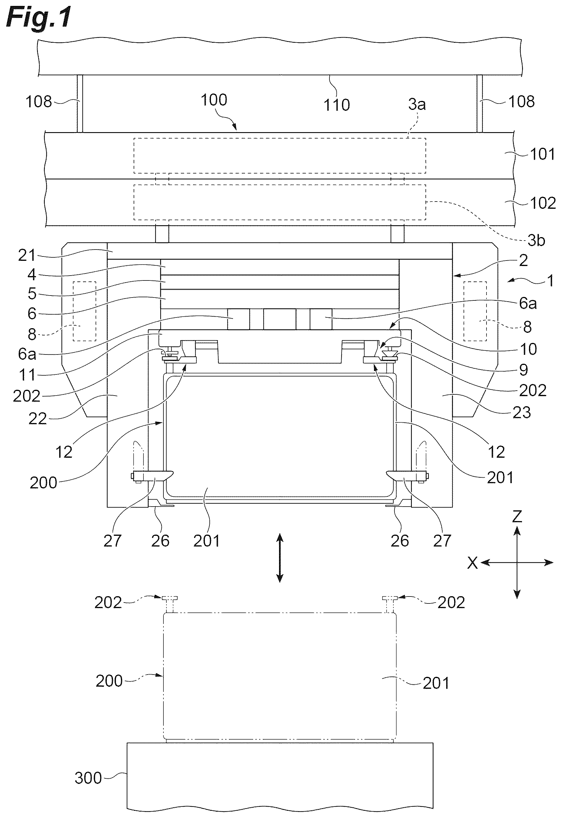 Patent US12106990 Figure 1 – Gripper device, conveyance vehicle, and conveyance method