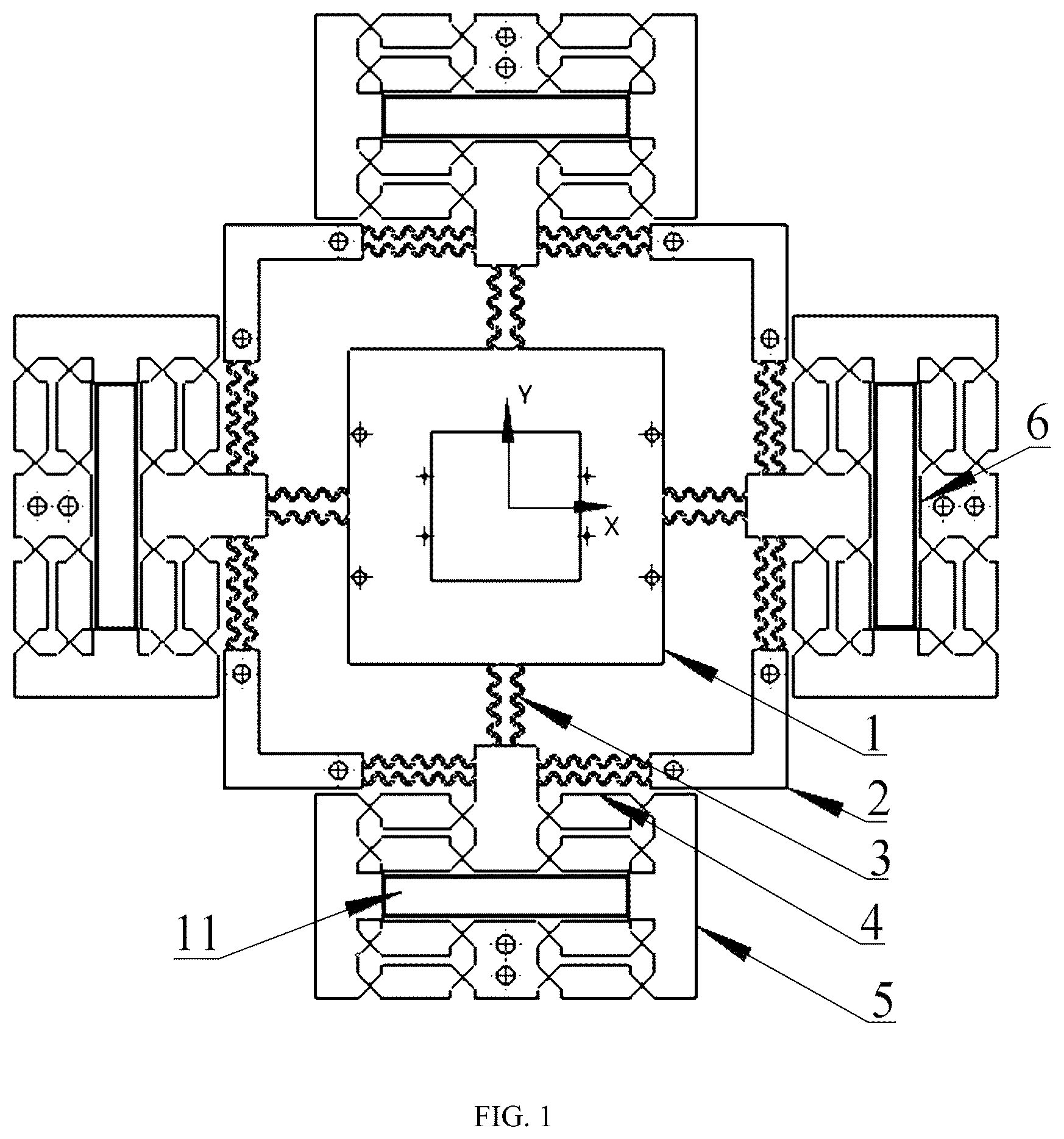 Patent US12106999 Figure 1 – Decoupled XY parallel micro-positioning stage