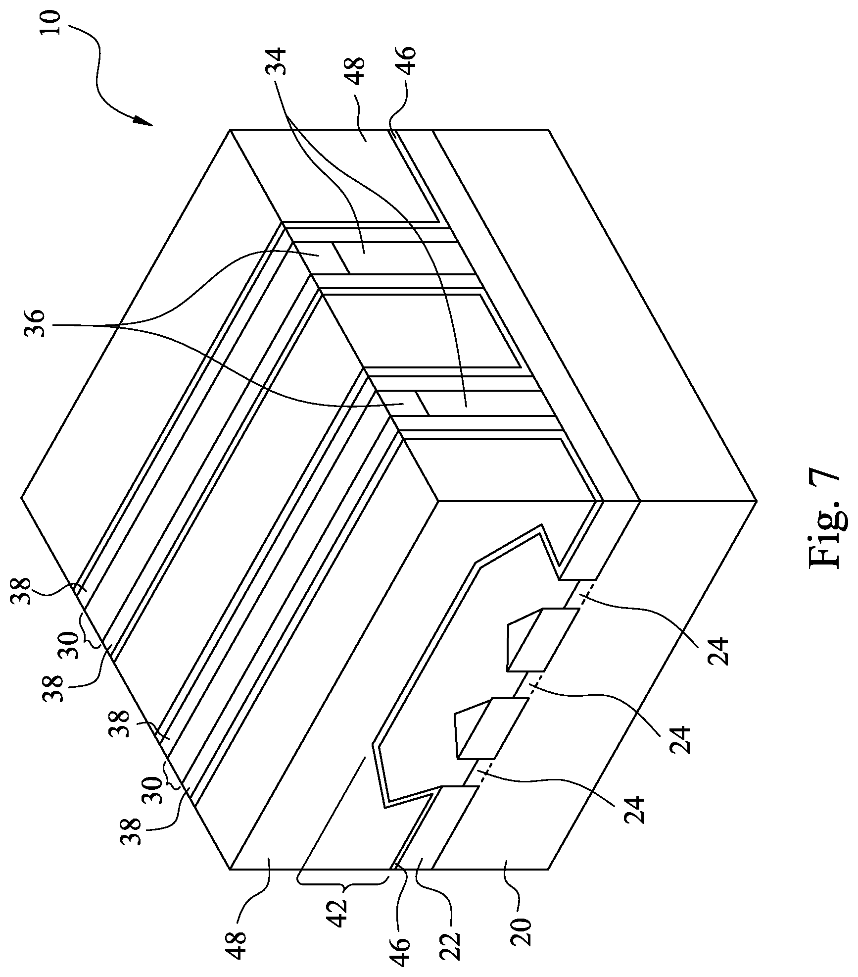 Patent US12107007 Figure 7 – Recessed contacts at line end and methods forming same