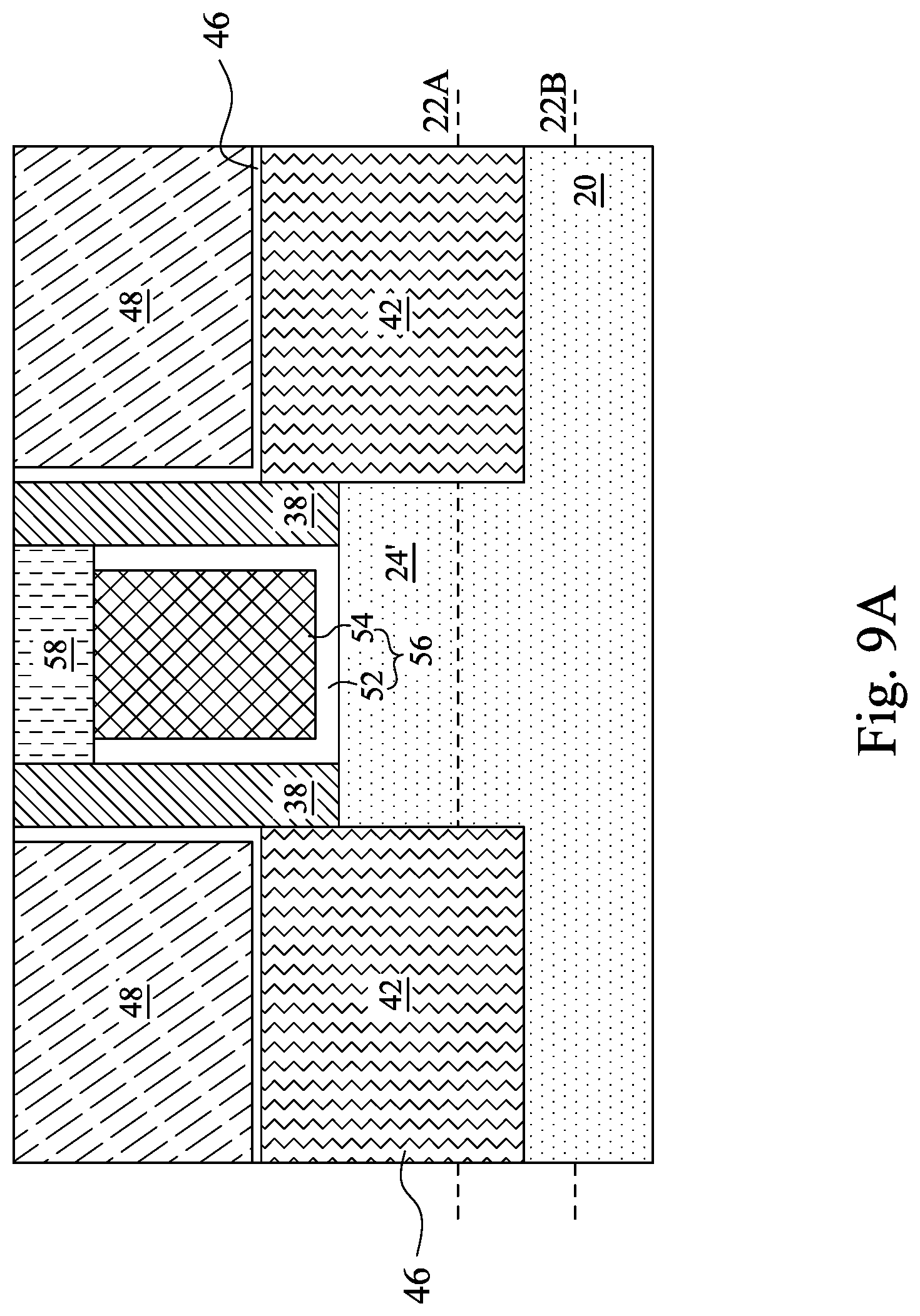 Patent US12107007 Figure 9 – Recessed contacts at line end and methods forming same