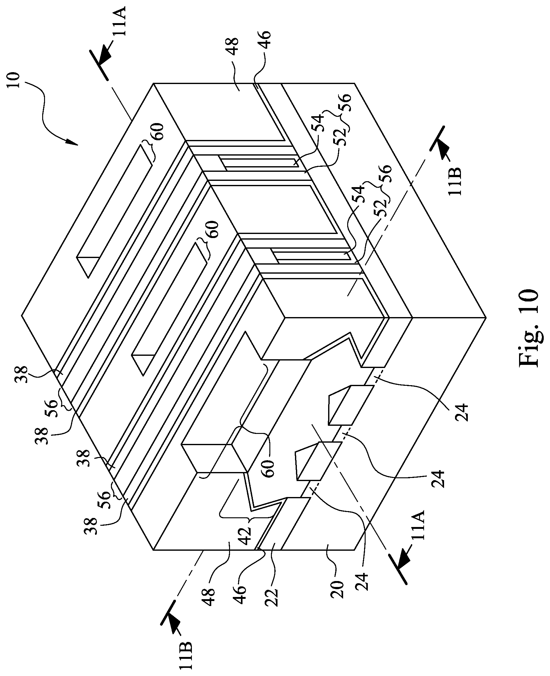Patent US12107007 Figure 11 – Recessed contacts at line end and methods forming same