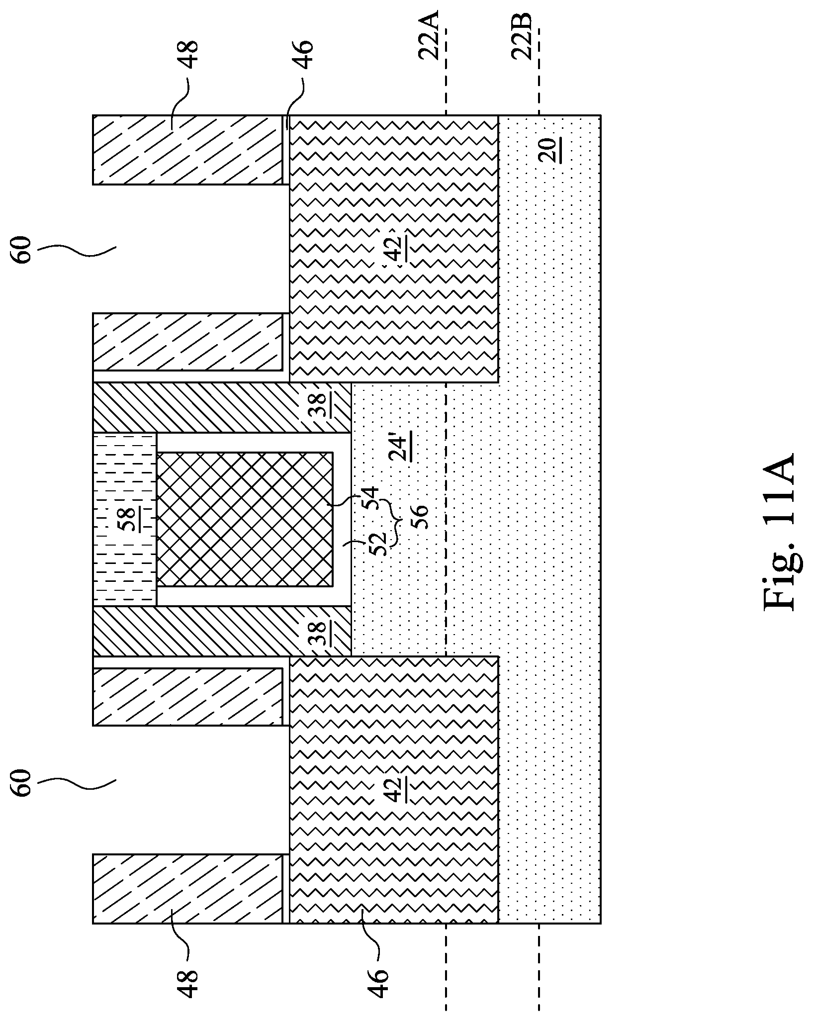 Patent US12107007 Figure 12 – Recessed contacts at line end and methods forming same