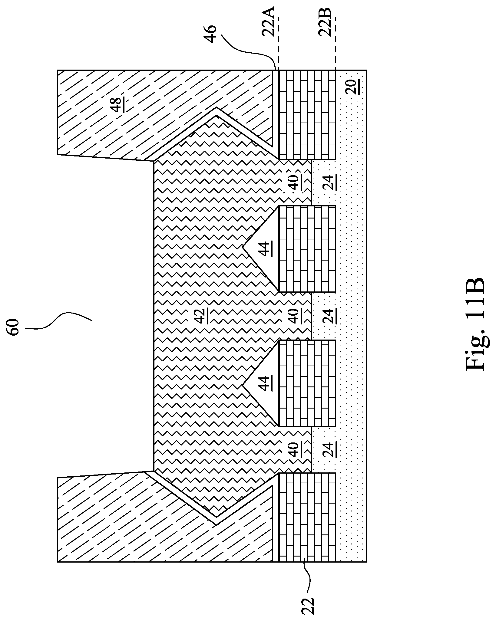 Patent US12107007 Figure 13 – Recessed contacts at line end and methods forming same