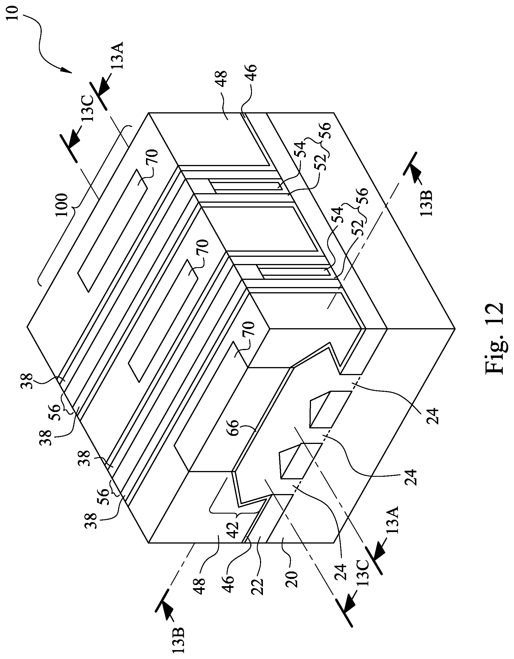 Patent US12107007 Figure 14 – Recessed contacts at line end and methods forming same