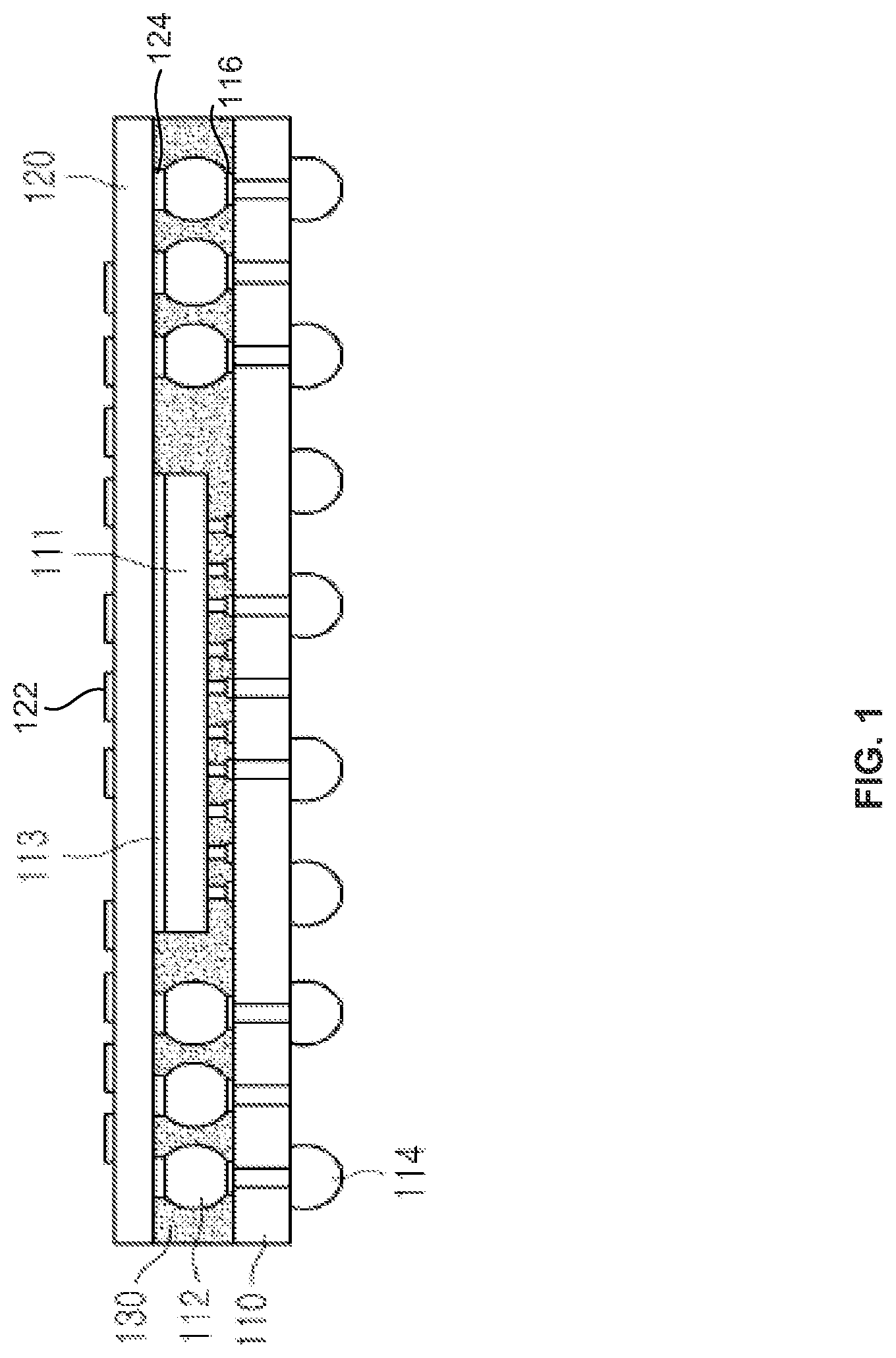 Patent US12107035 — Semiconductor device with a semiconductor die embedded between an extended substrate and a bottom substrate — Figure 1