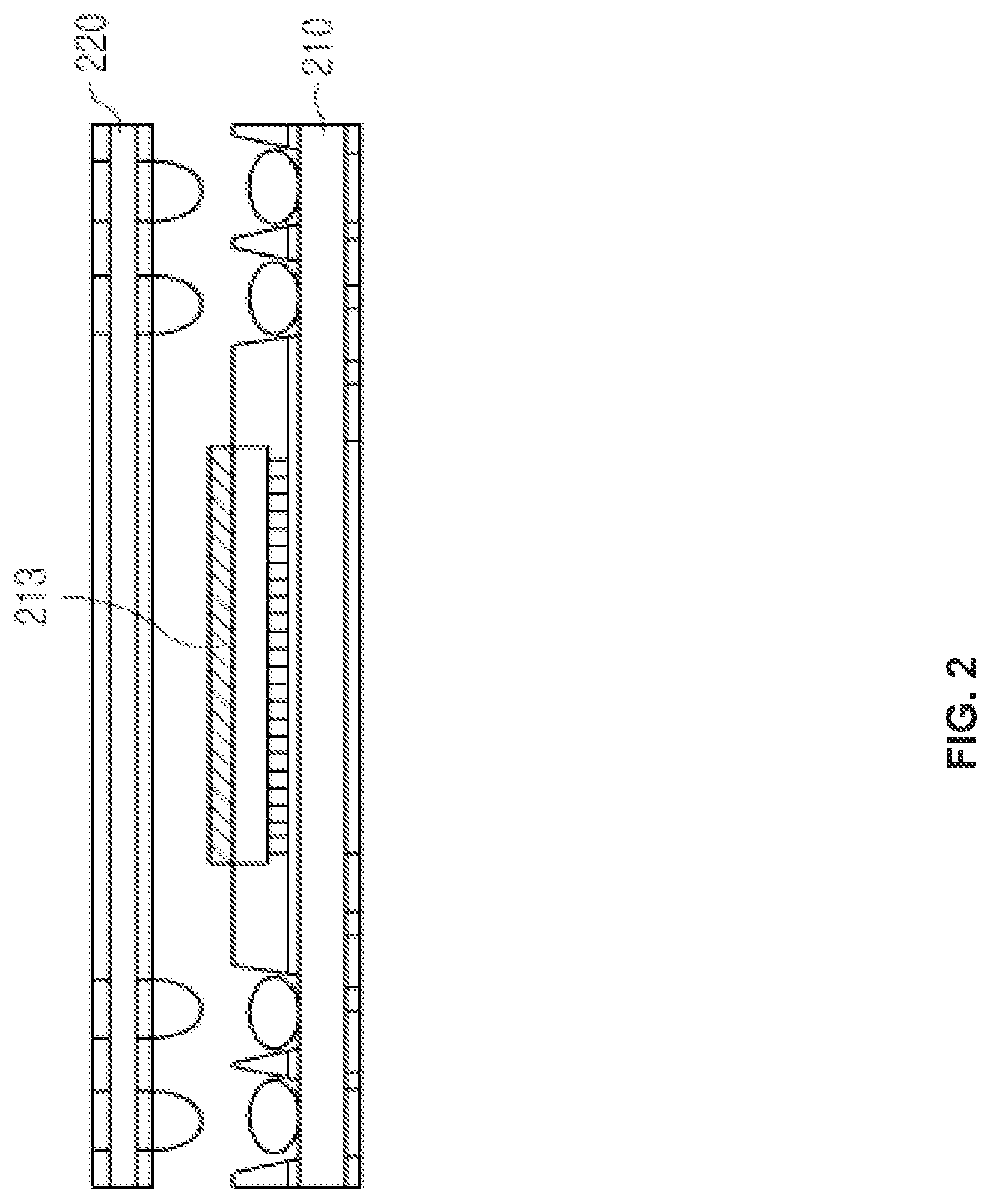 Patent US12107035 Figure 2 – Semiconductor device with a semiconductor die embedded between an extended substrate and a bottom substrate