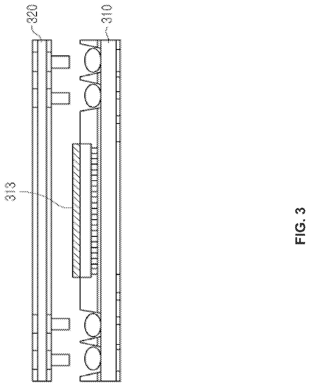 Patent US12107035 Figure 3 – Semiconductor device with a semiconductor die embedded between an extended substrate and a bottom substrate