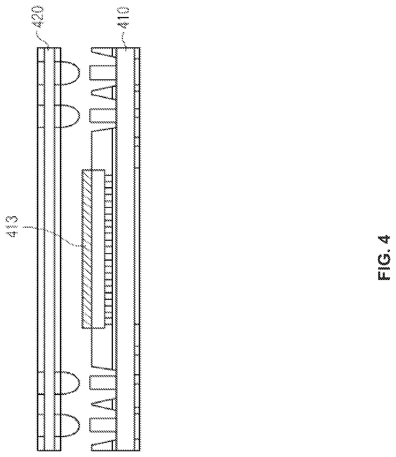 Patent US12107035 Figure 4 – Semiconductor device with a semiconductor die embedded between an extended substrate and a bottom substrate