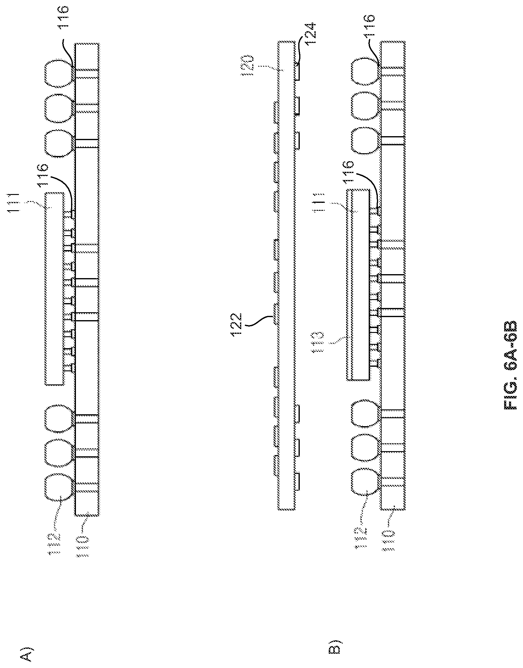 Patent US12107035 Figure 6 – Semiconductor device with a semiconductor die embedded between an extended substrate and a bottom substrate