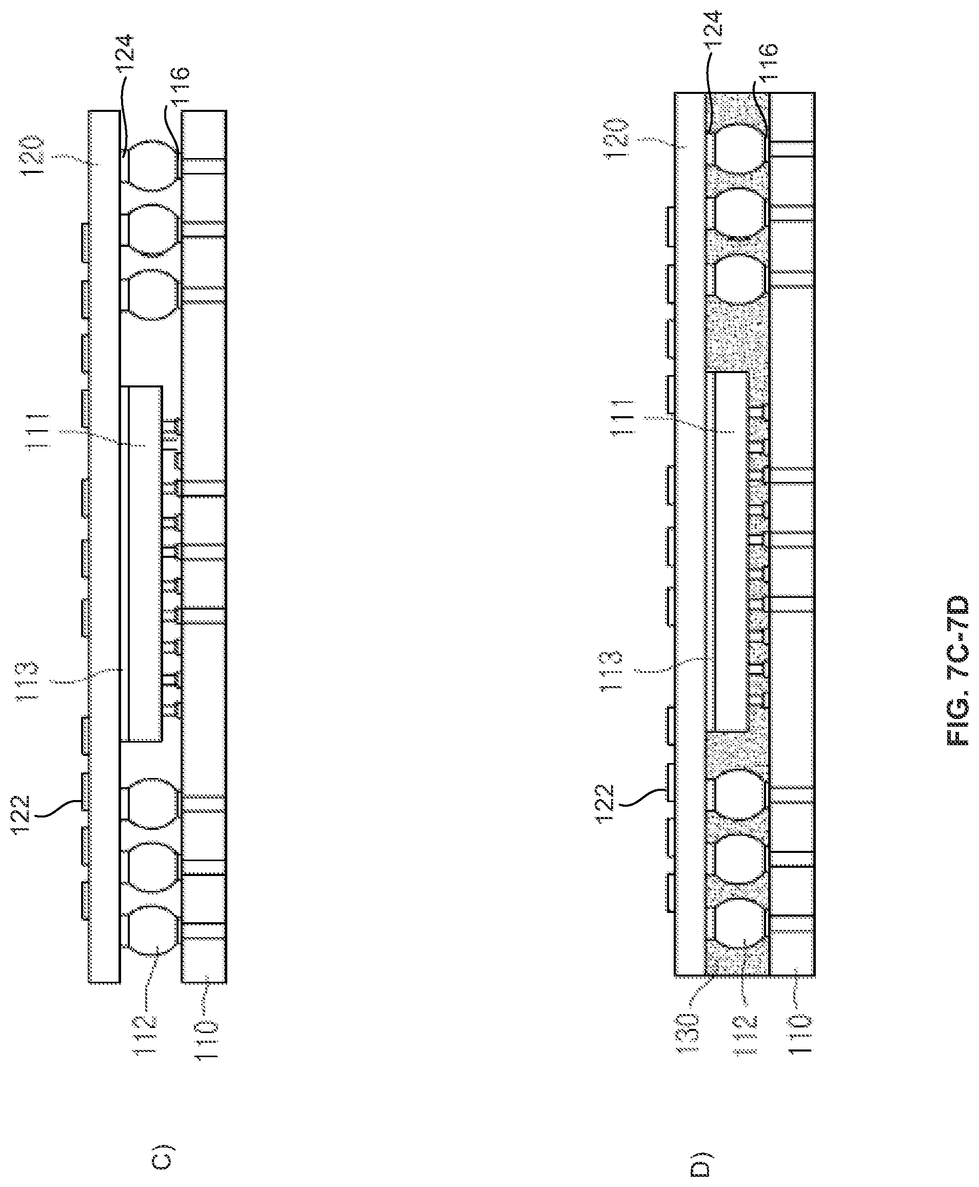Patent US12107035 Figure 10 – Semiconductor device with a semiconductor die embedded between an extended substrate and a bottom substrate
