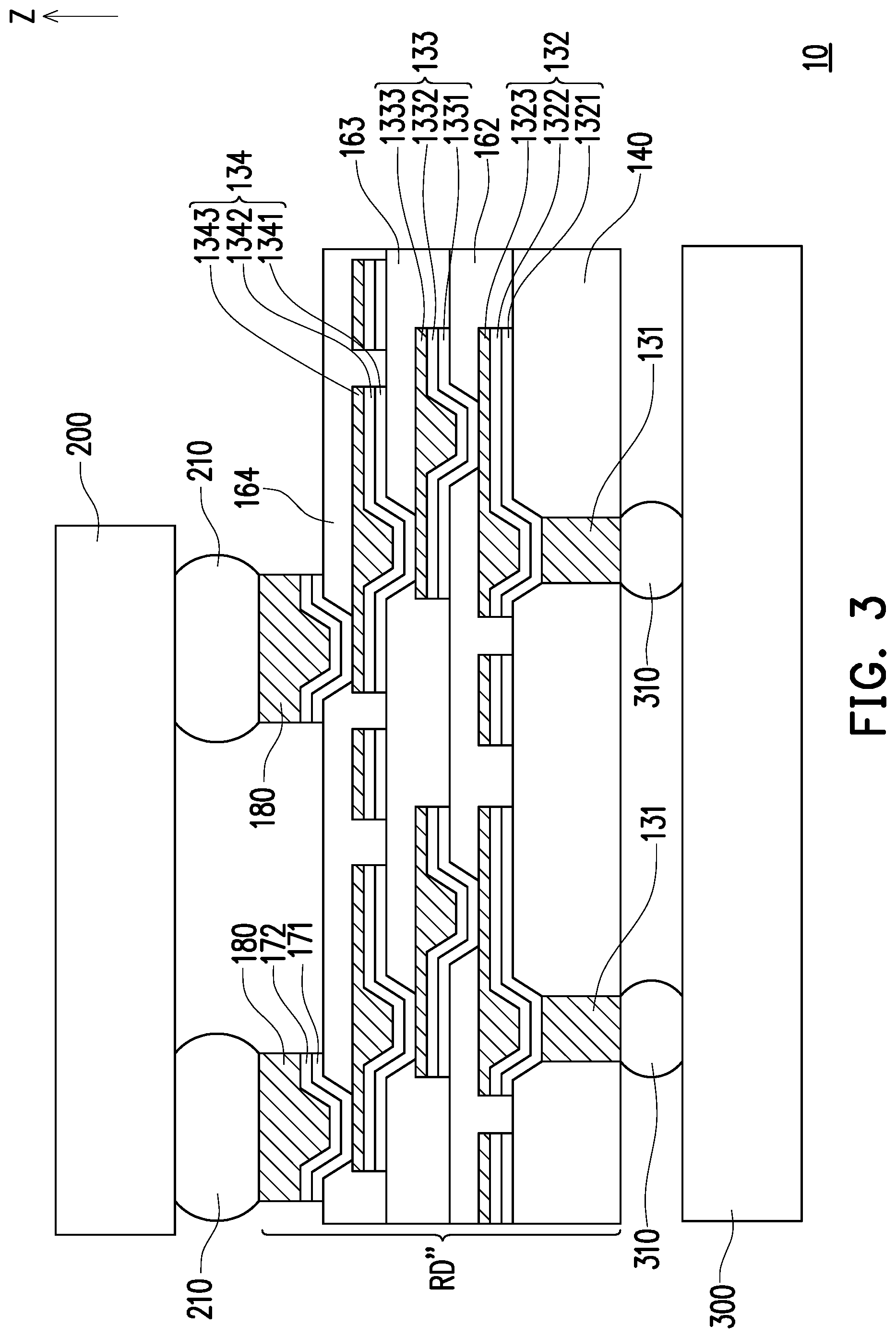 Patent US12107036 Figure 3 – Redistribution layer structure and manufacturing method thereof