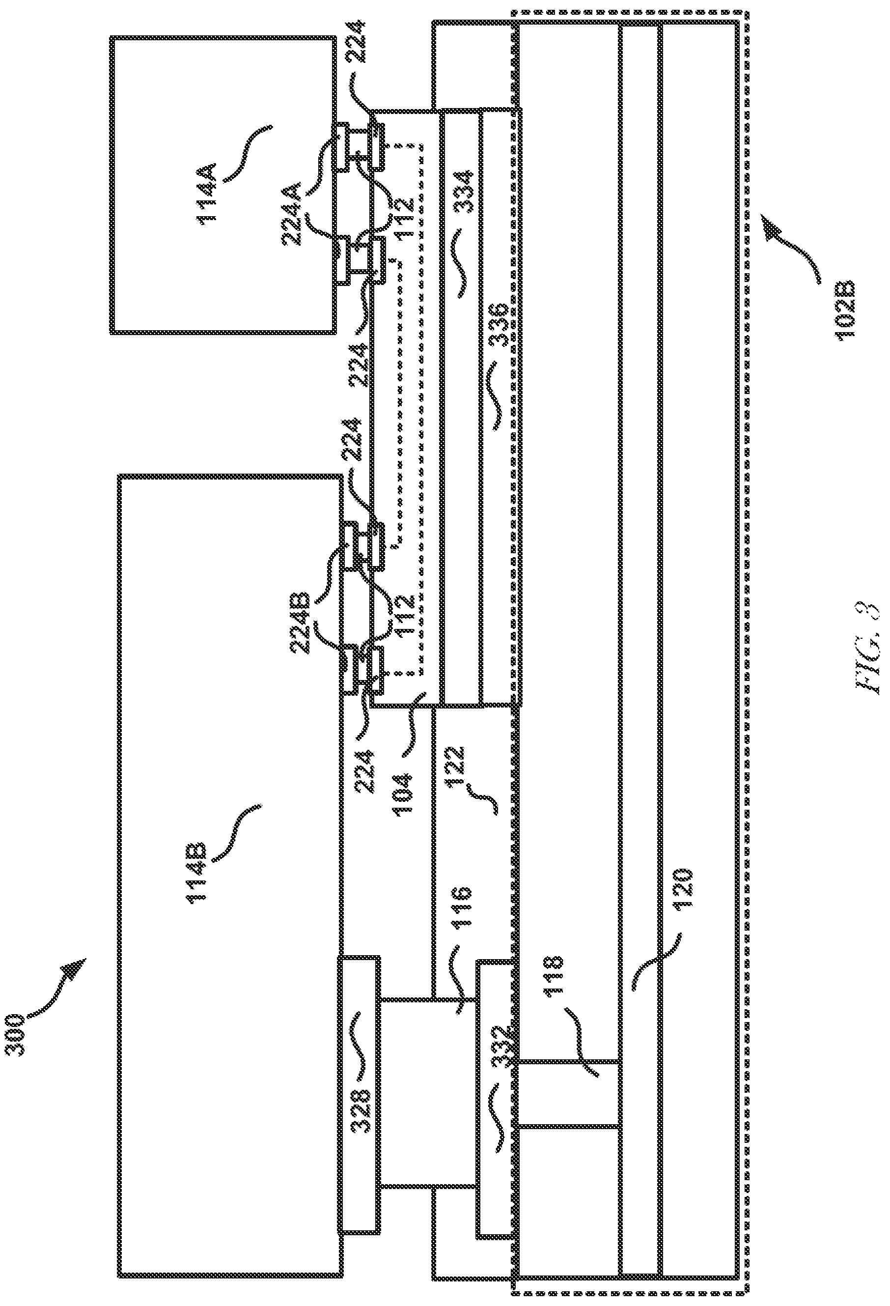 Patent US12107042 Figure 3 – Localized high density substrate routing