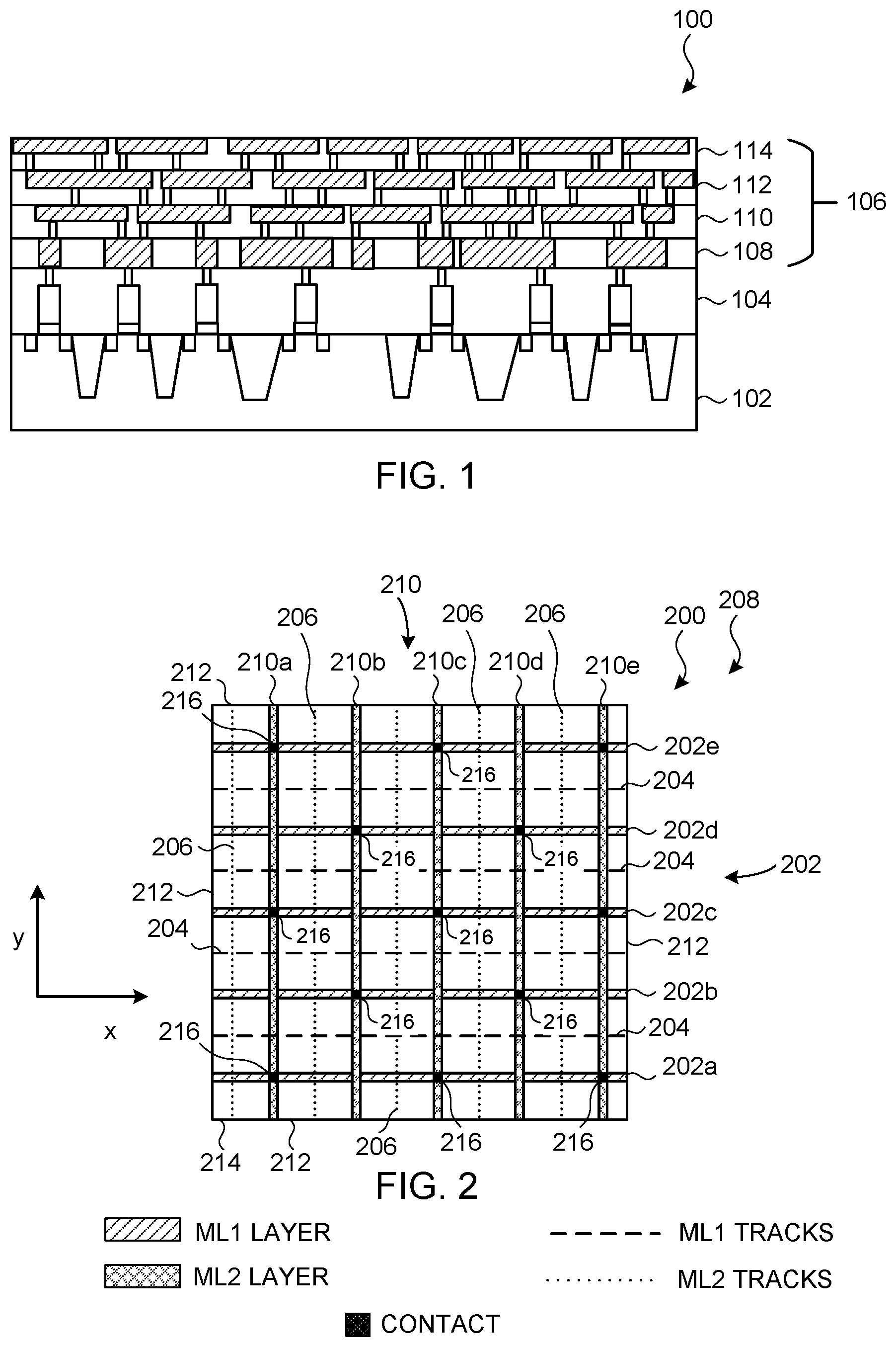 Patent US12107048 Figure 1 – Layouts for conductive layers in integrated circuits