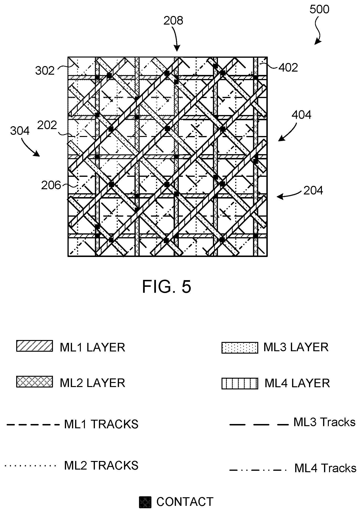 Patent US12107048 Figure 4 – Layouts for conductive layers in integrated circuits