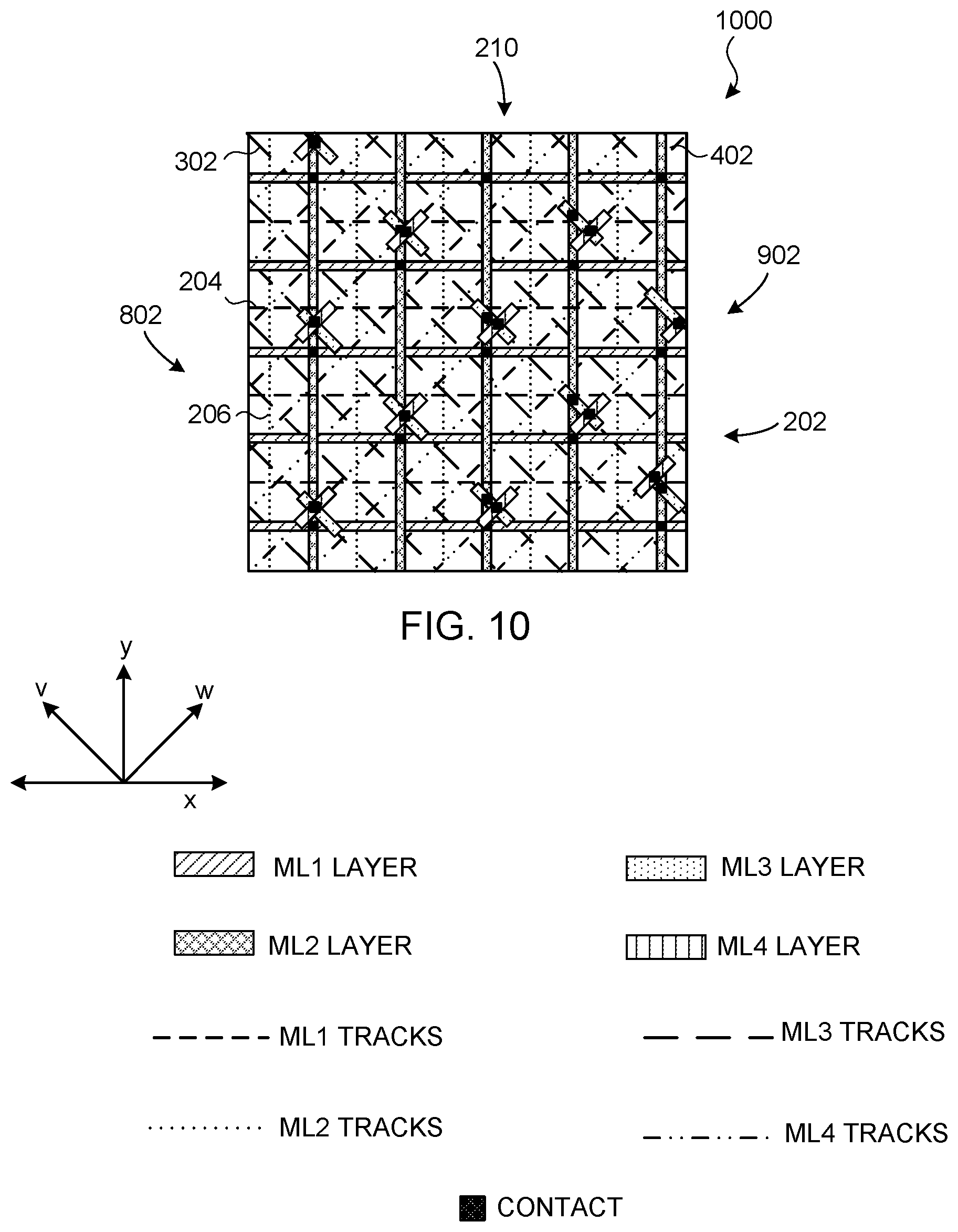 Patent US12107048 Figure 9 – Layouts for conductive layers in integrated circuits