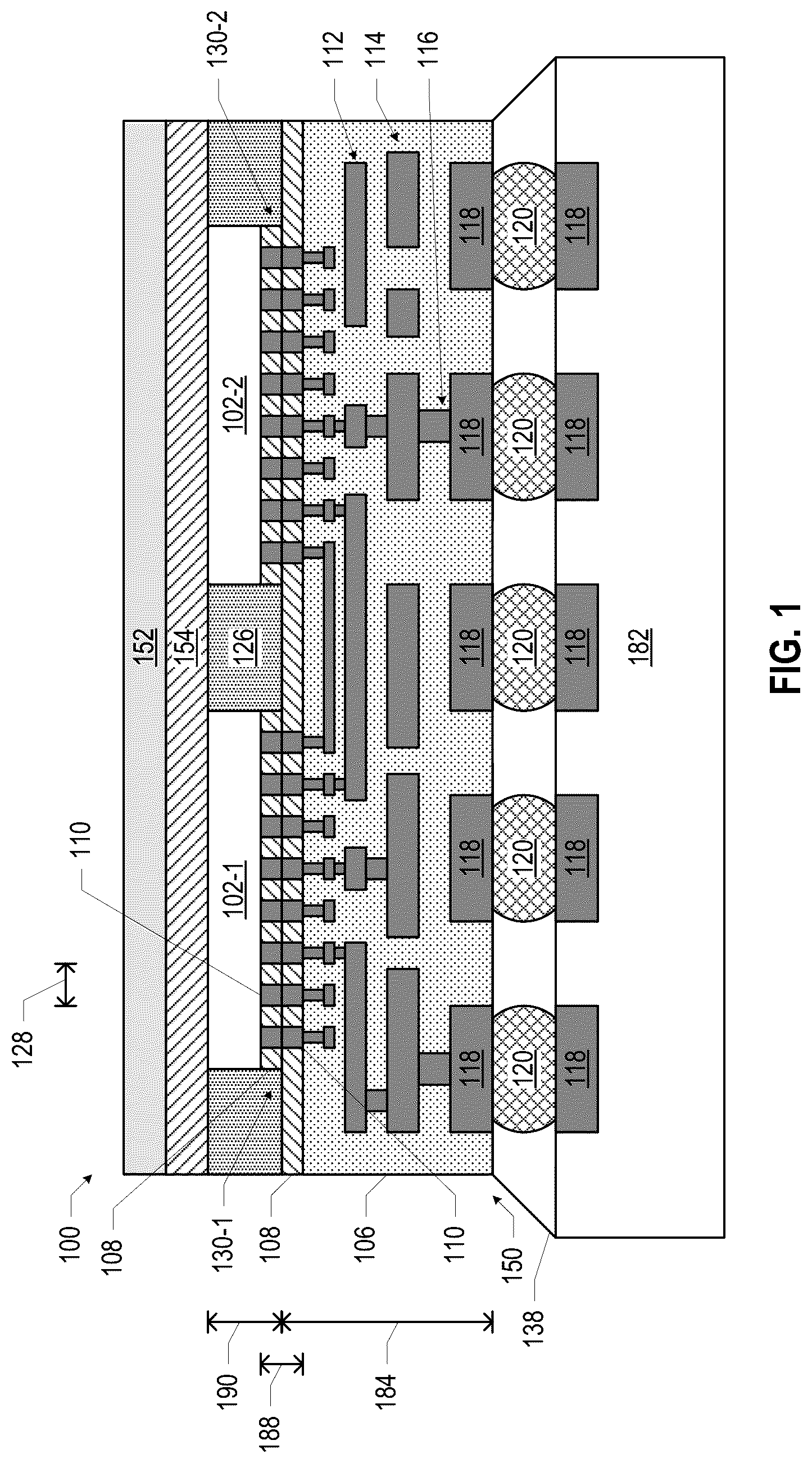 Patent US12107060 Figure 1 – Microelectronic assemblies with inductors in direct bonding regions