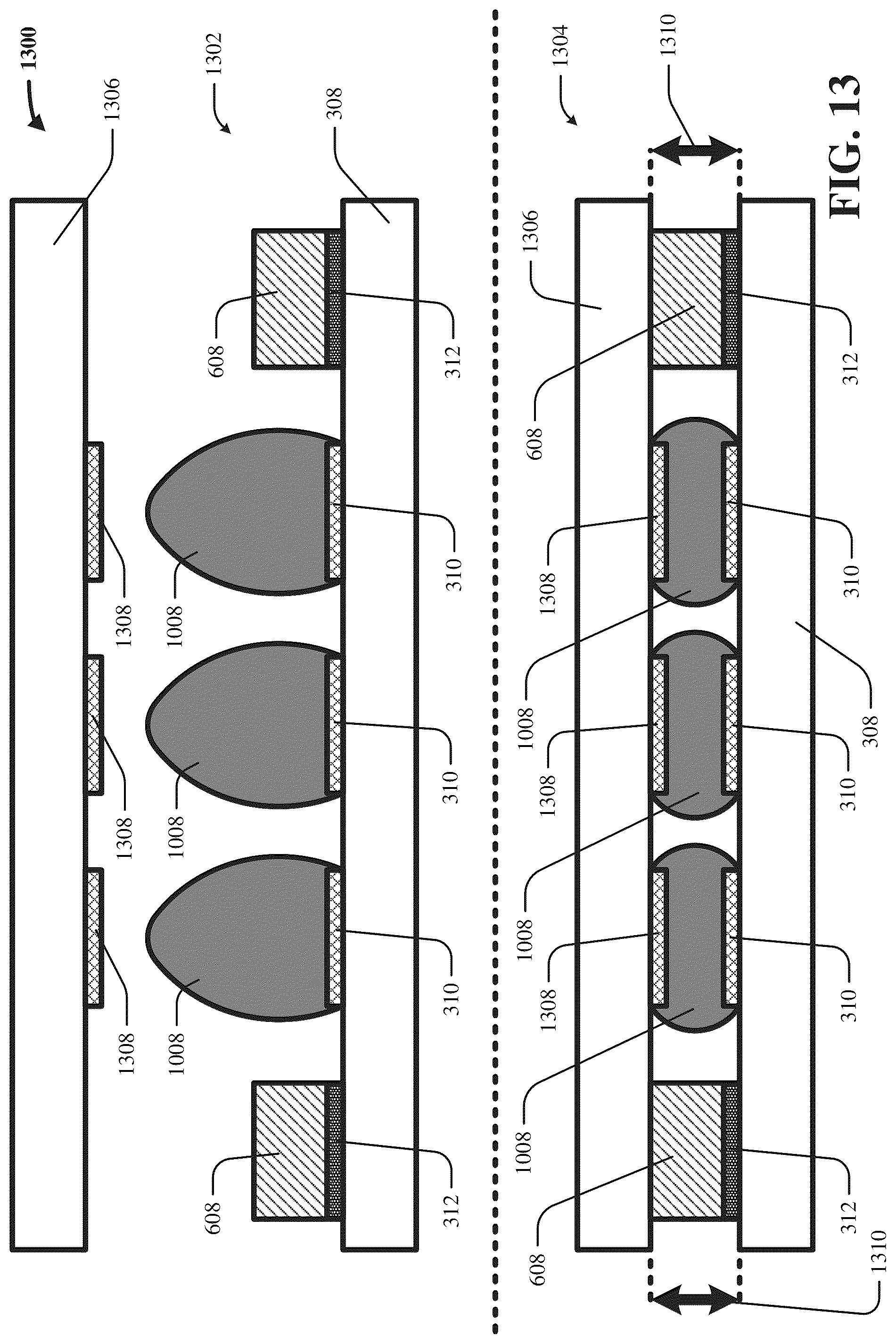 Patent US12107065 Figure 13 – Uniform chip gaps via injection-molded solder pillars