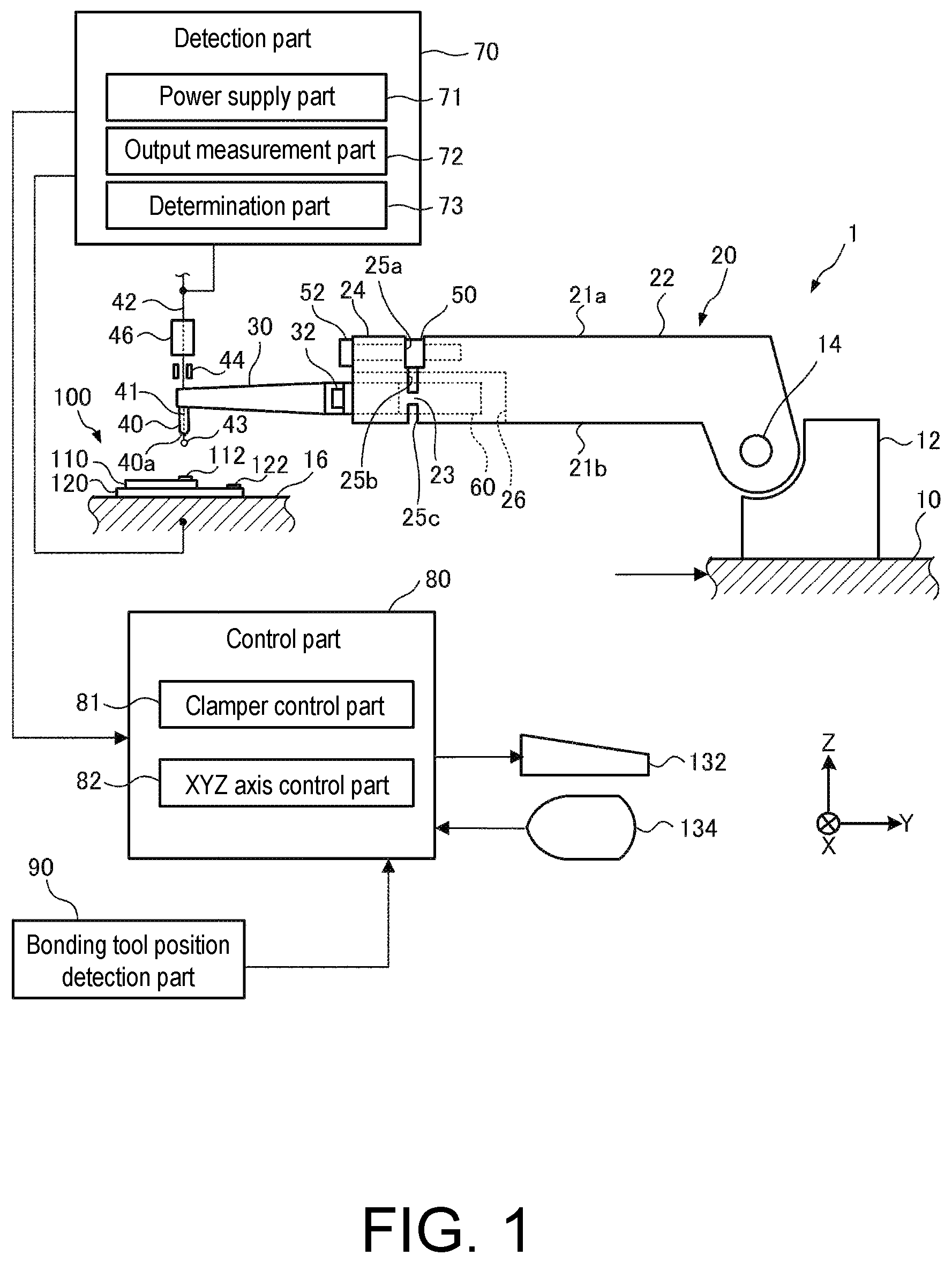 Patent US12107067 Figure 1 – Wire bonding device, wire cutting method and non-transitory computer-readable recording medium recording program