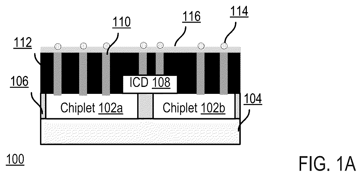 Patent US12107075 Figure 1 – Hybrid bonded interconnect bridging