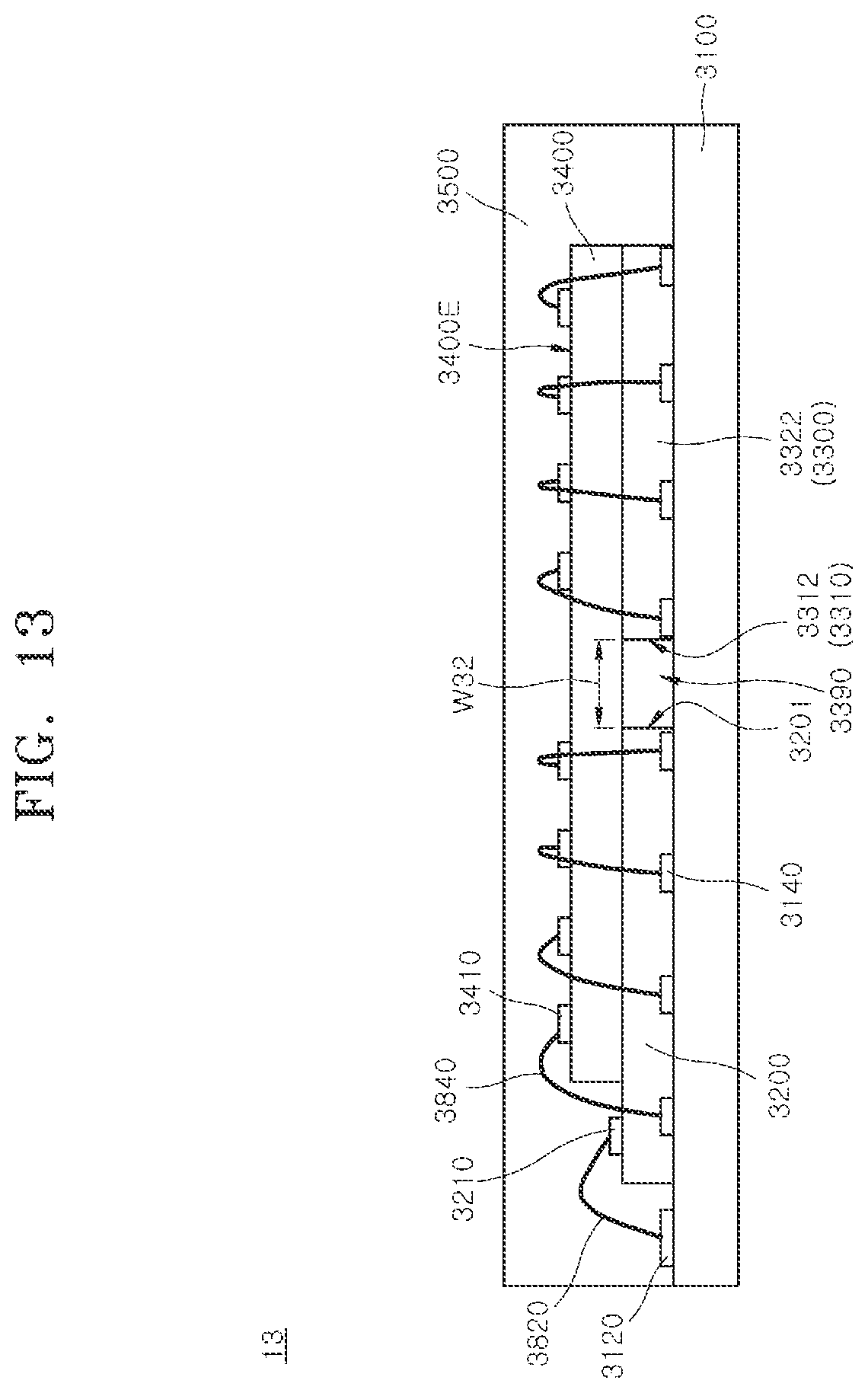 Patent US12107077 Figure 13 – Stack packages including supporter