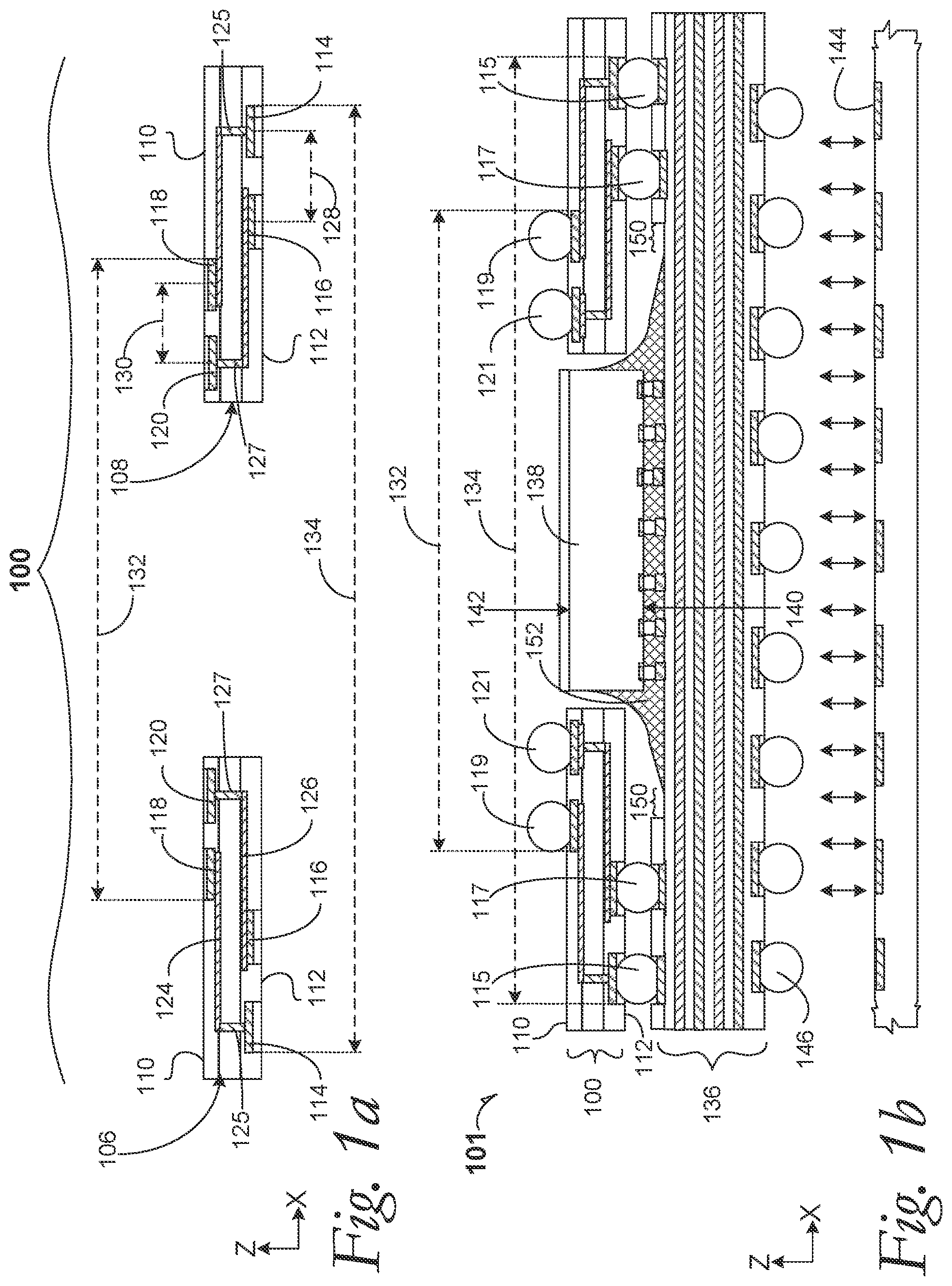 Patent US12107082 Figure 1 – Offset interposers for large-bottom packages and large-die package-on-package structures