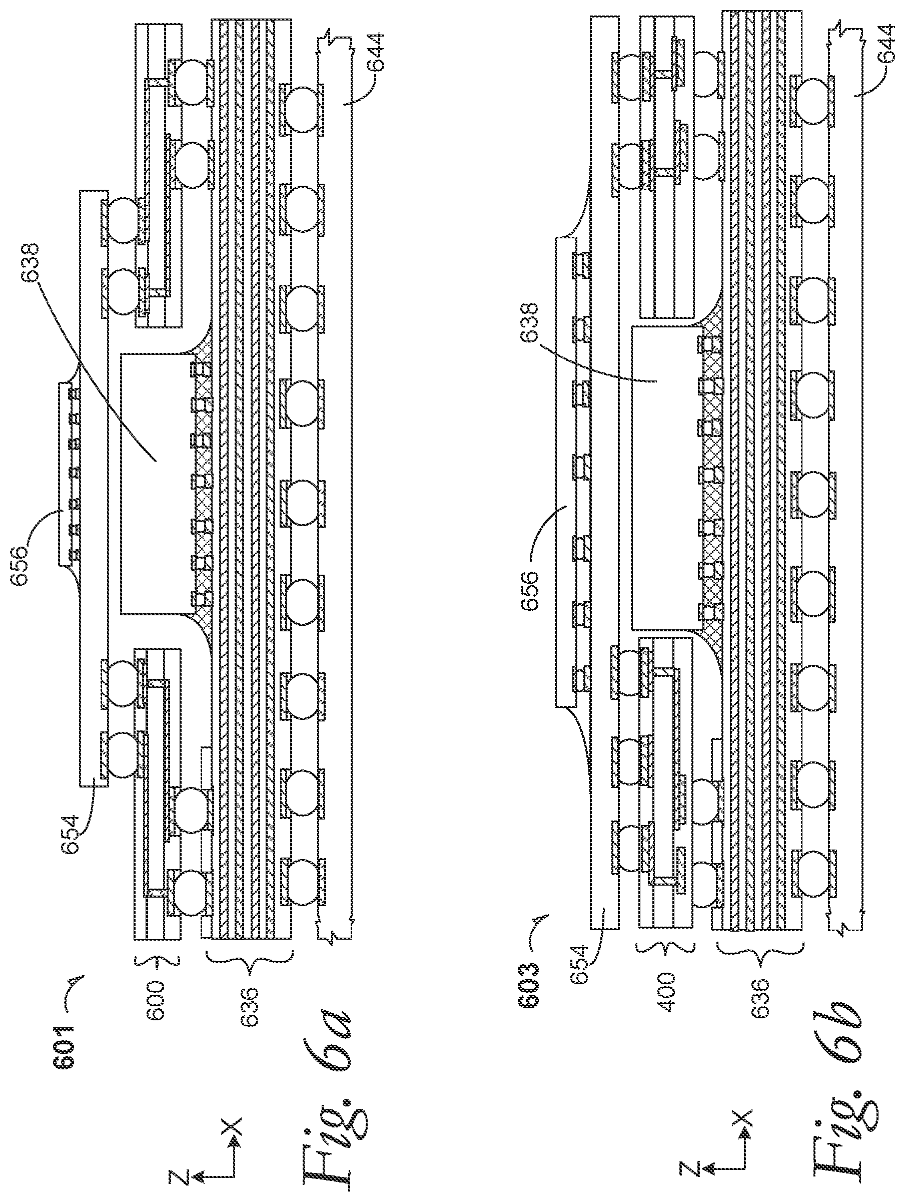 Patent US12107082 Figure 6 – Offset interposers for large-bottom packages and large-die package-on-package structures