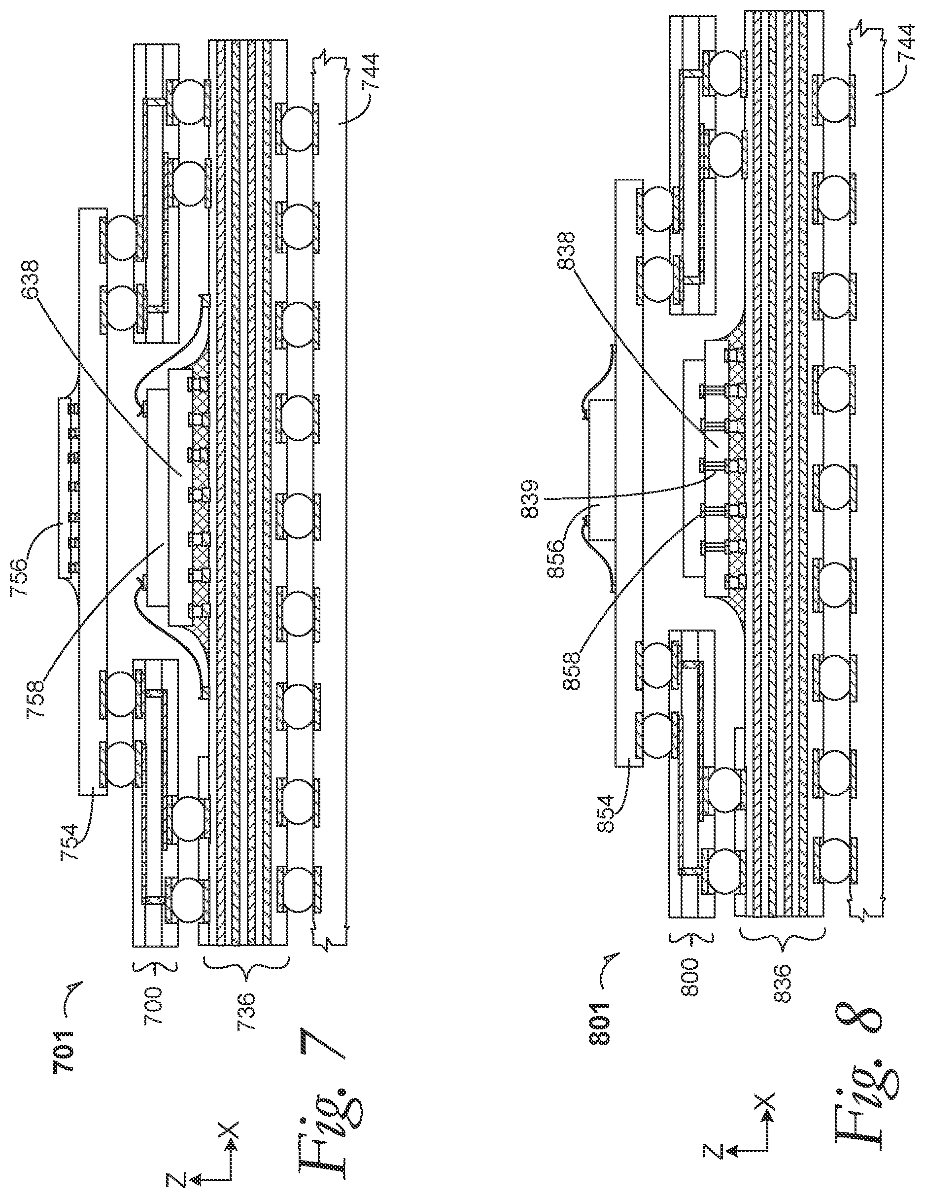 Patent US12107082 Figure 7 – Offset interposers for large-bottom packages and large-die package-on-package structures