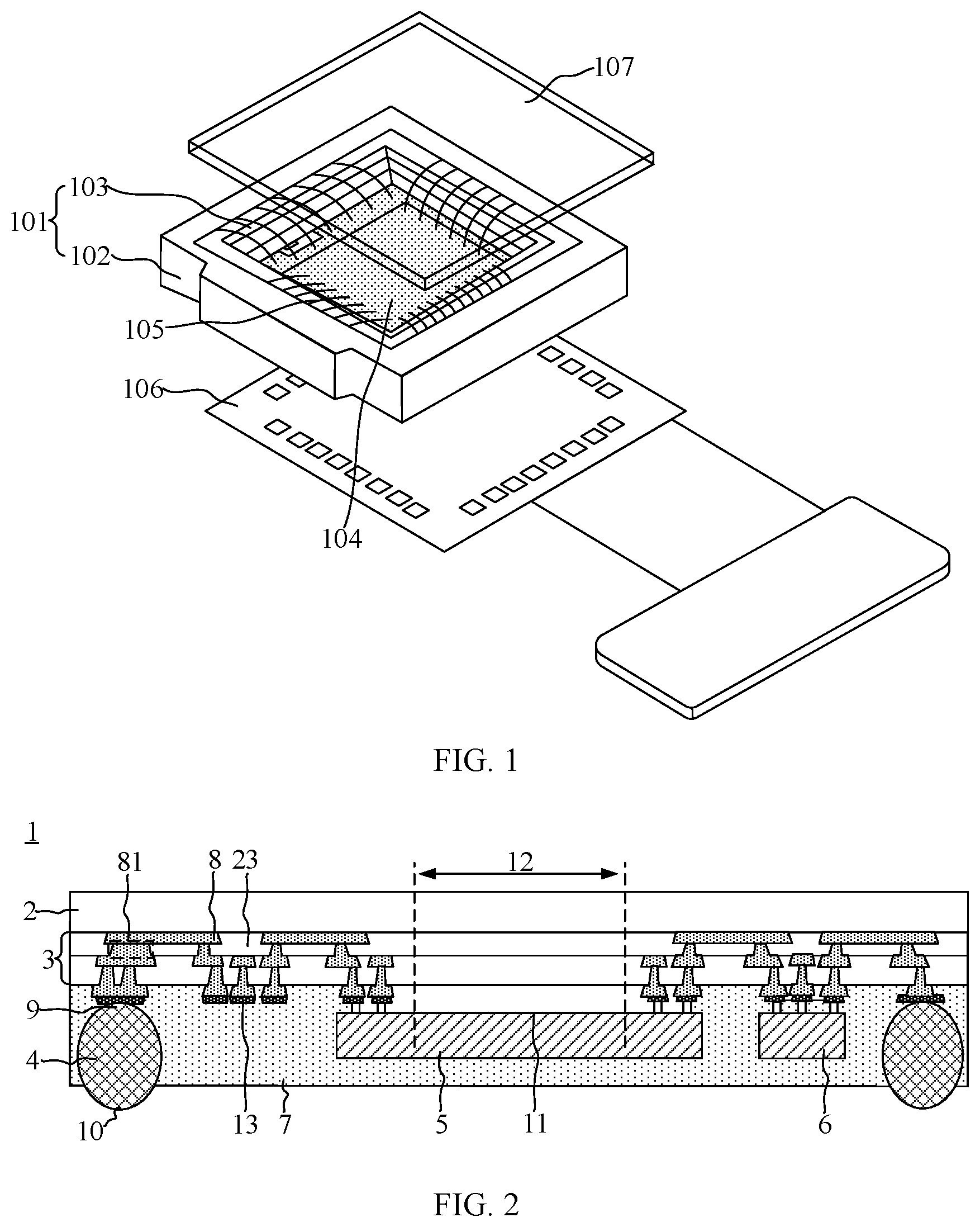 Patent US12107101 Figure 1 – Package structure, packaging method, camera module, and electronic equipment