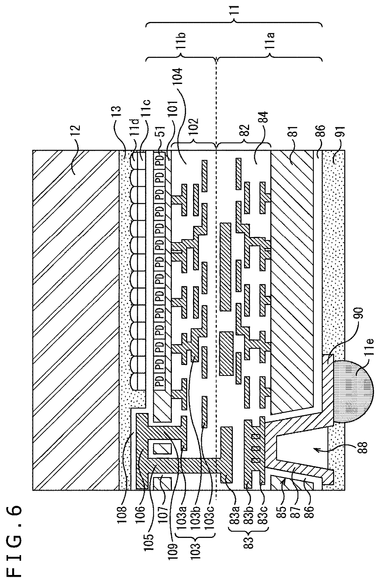 Patent US12107103 Figure 6 – Imaging apparatus and electronic equipment for peeling off prevention in lens