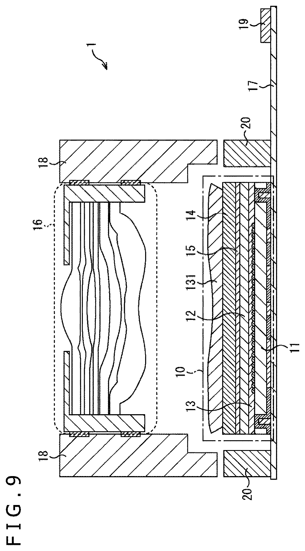 Patent US12107103 Figure 9 – Imaging apparatus and electronic equipment for peeling off prevention in lens