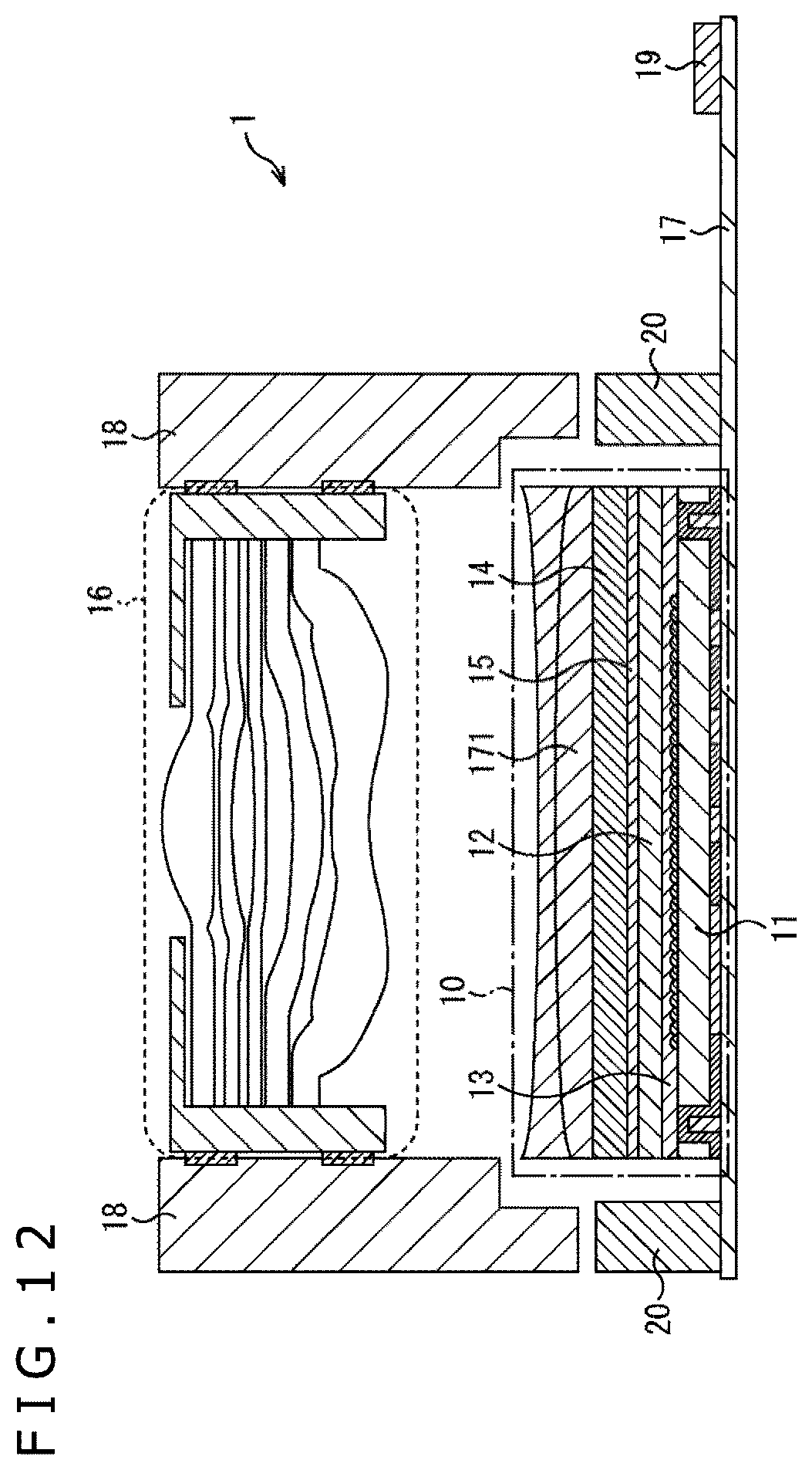 Patent US12107103 Figure 12 – Imaging apparatus and electronic equipment for peeling off prevention in lens