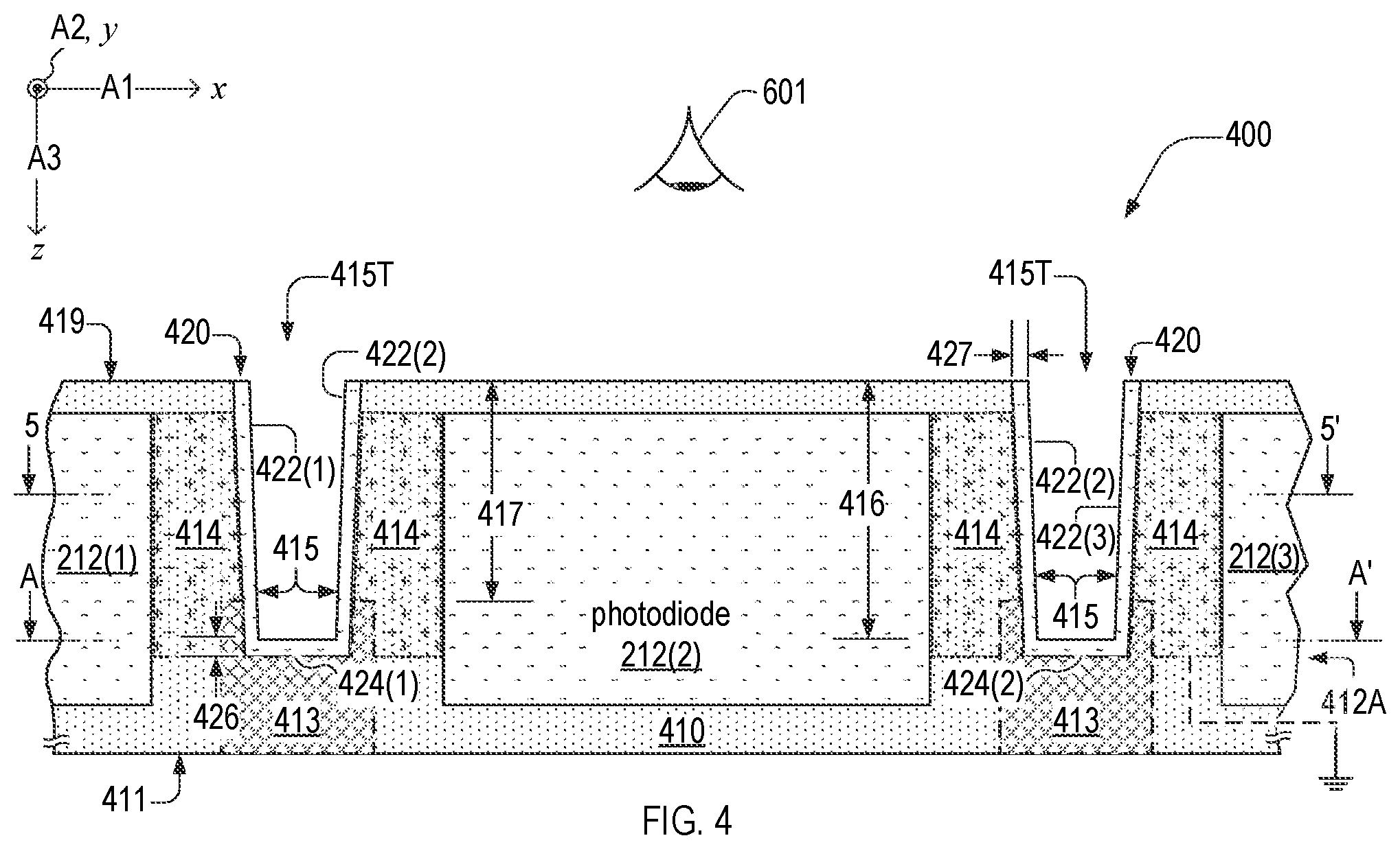 Patent US12107107 Figure 2 – Dark-current inhibiting image sensor and method