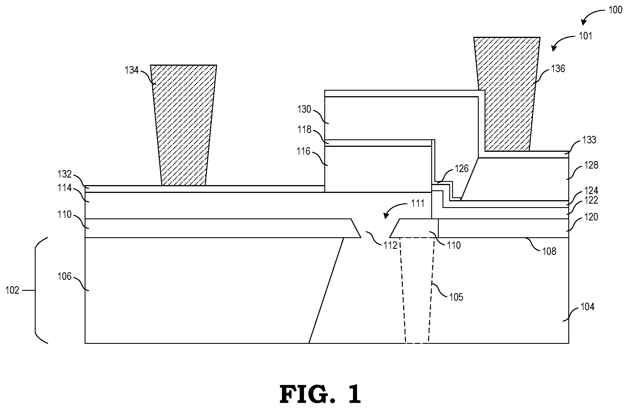 Patent US12107143 Figure 1 – Semiconductor device with extrinsic base region and method of fabrication therefor