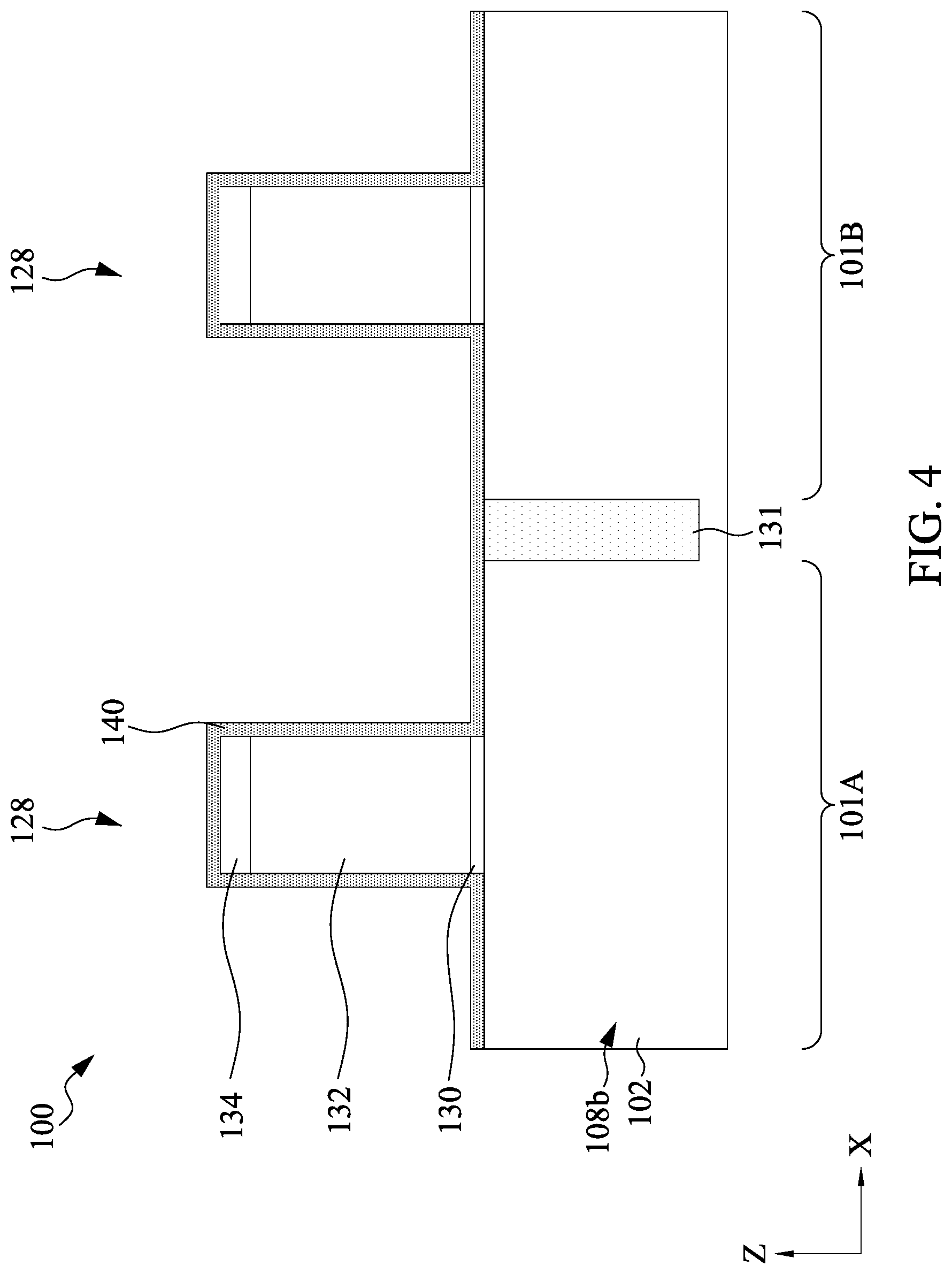 Patent US12107163 Figure 4 – Semiconductor device structure having dislocation stress memorization and methods of forming the same