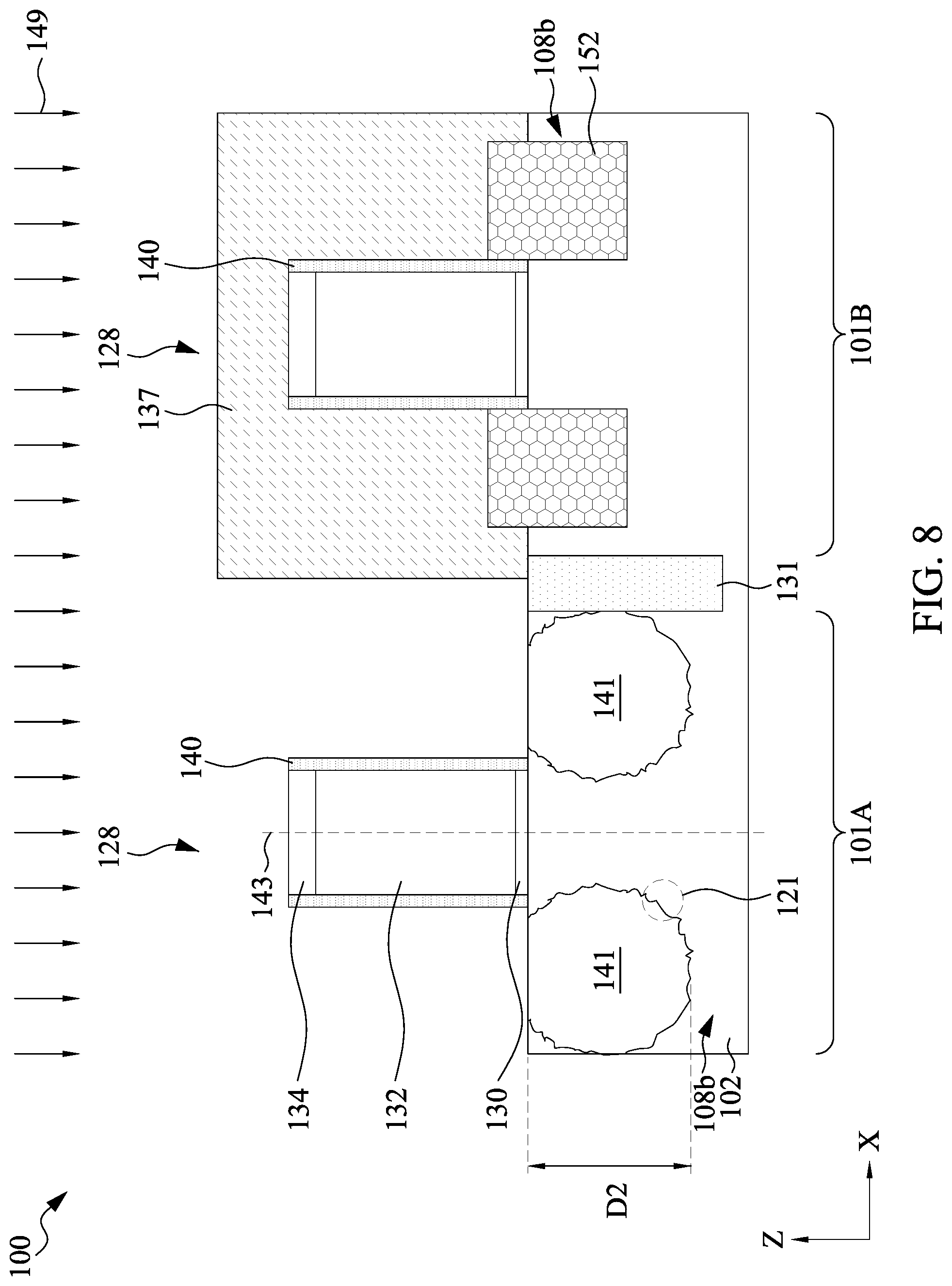 Patent US12107163 Figure 8 – Semiconductor device structure having dislocation stress memorization and methods of forming the same