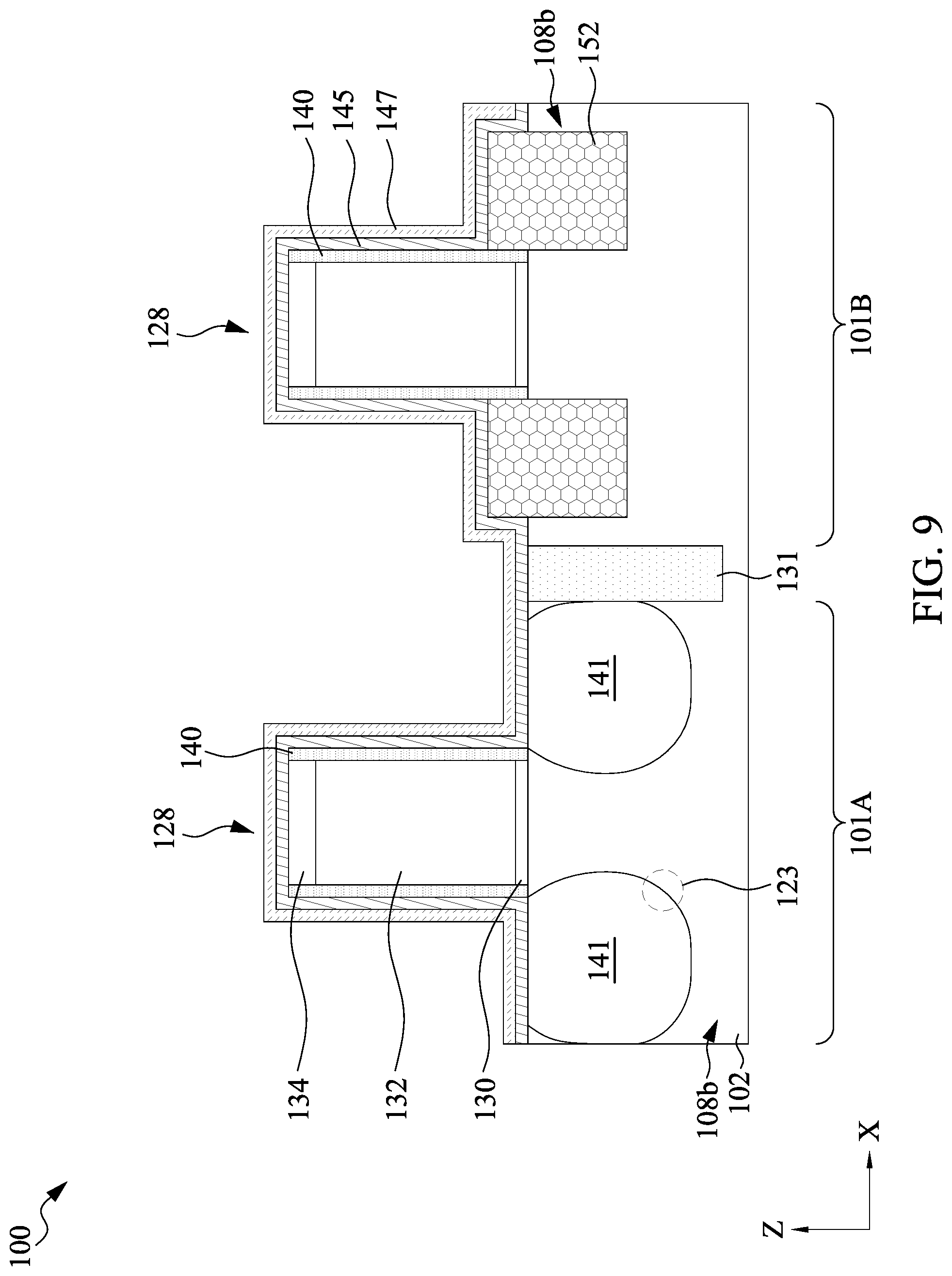 Patent US12107163 Figure 9 – Semiconductor device structure having dislocation stress memorization and methods of forming the same