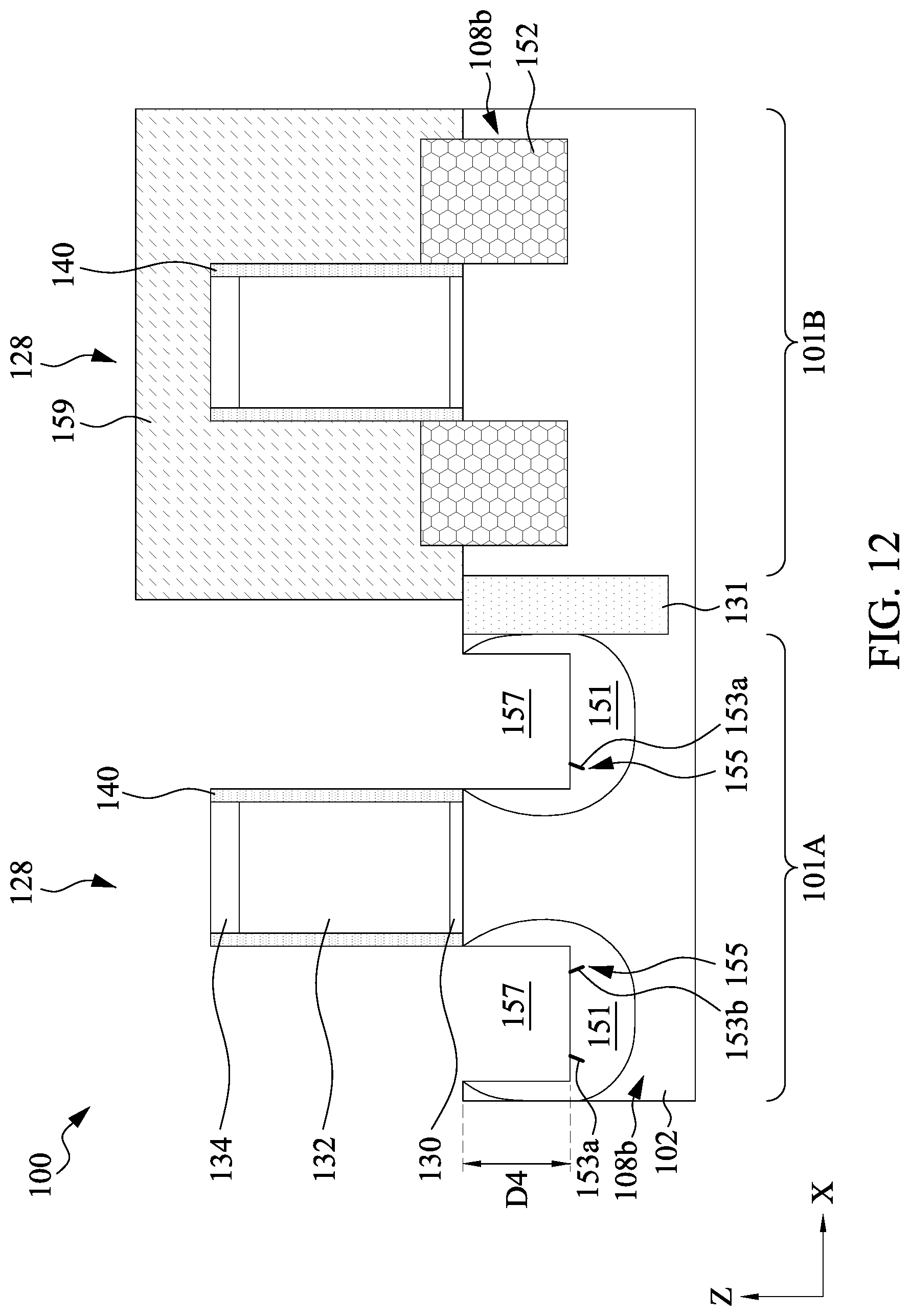 Patent US12107163 Figure 12 – Semiconductor device structure having dislocation stress memorization and methods of forming the same