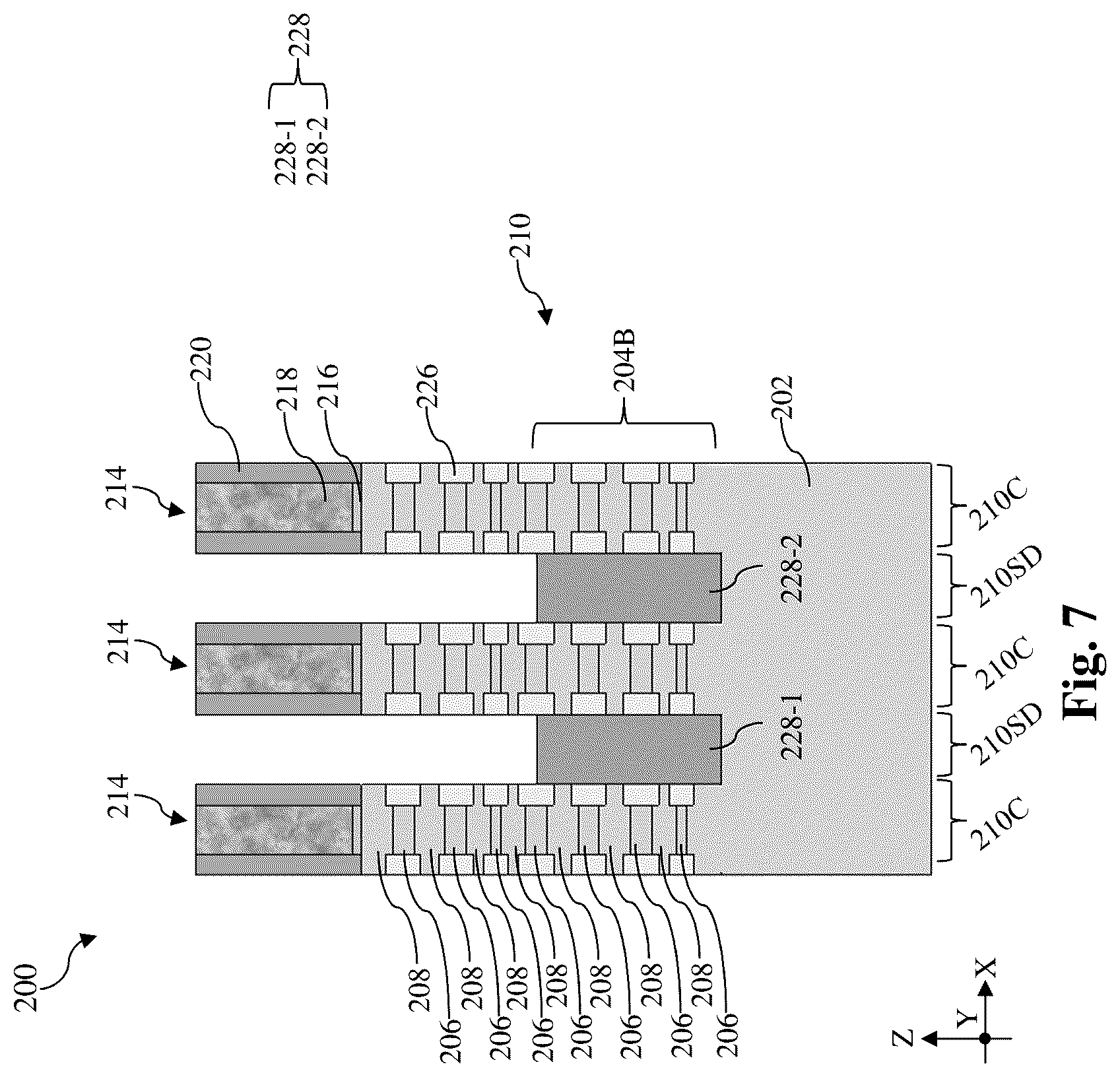 Patent US12107169 Figure 7 – Contact structure for stacked multi-gate device