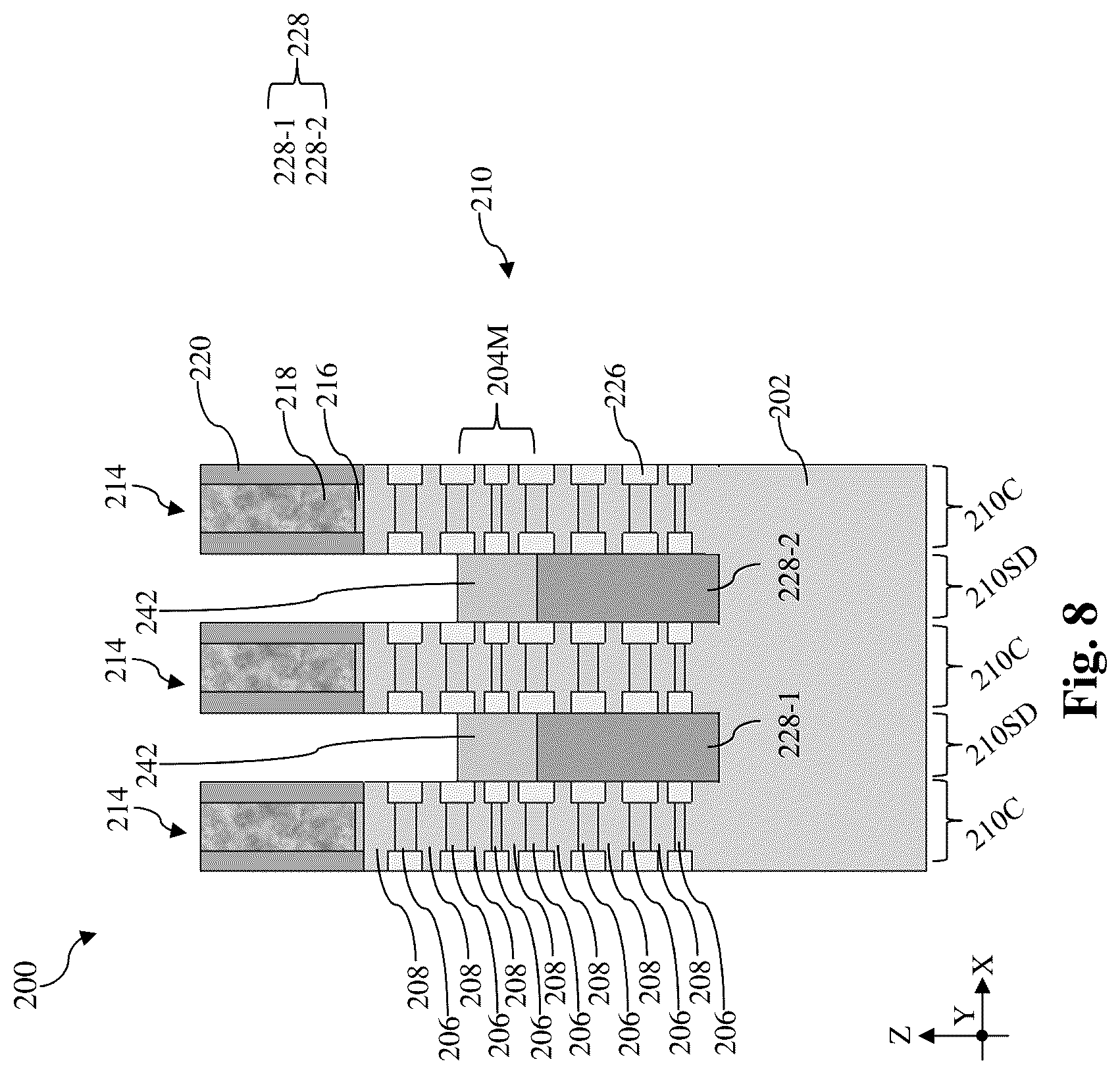 Patent US12107169 Figure 8 – Contact structure for stacked multi-gate device