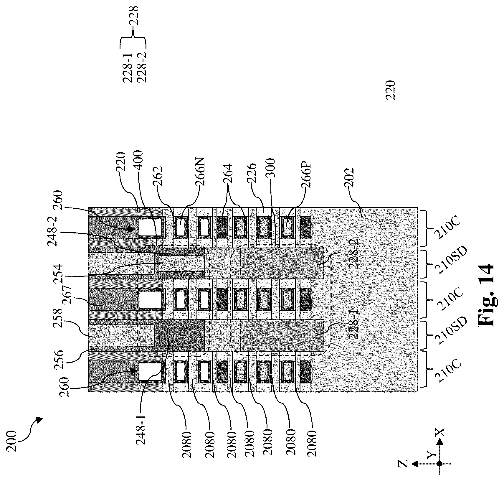Patent US12107169 Figure 14 – Contact structure for stacked multi-gate device