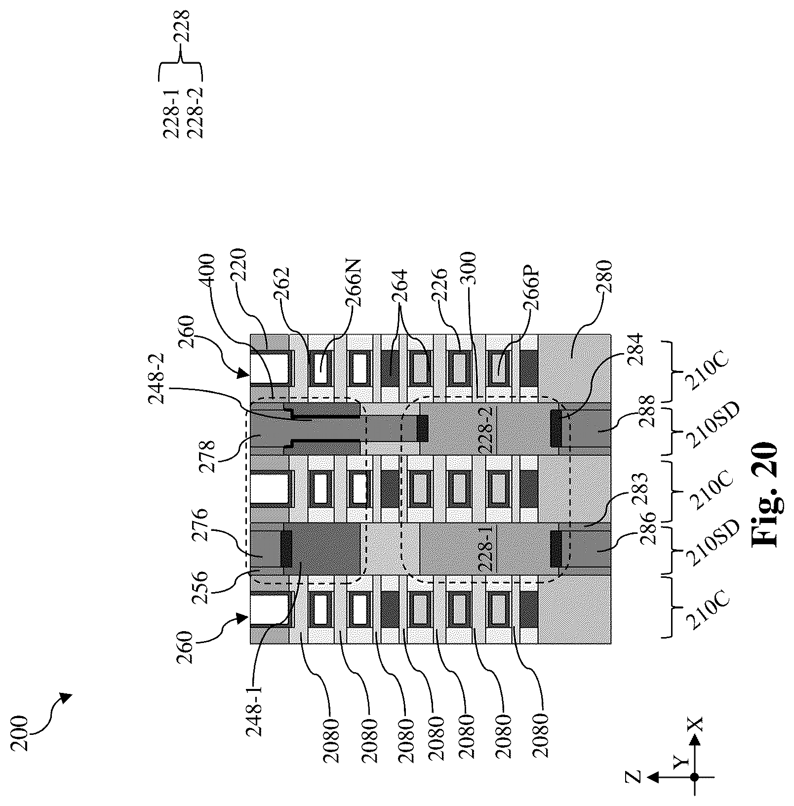 Patent US12107169 Figure 20 – Contact structure for stacked multi-gate device